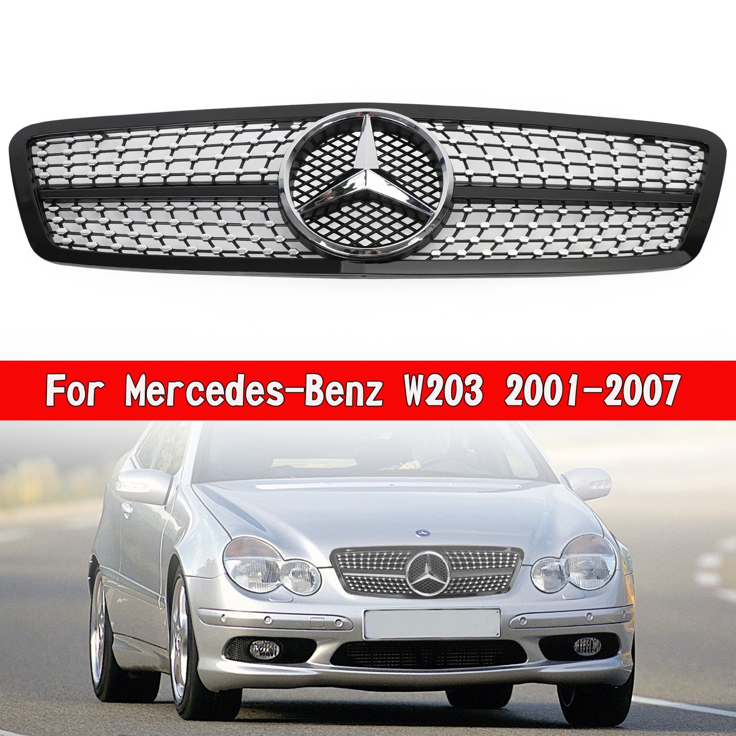 2001-2007 Mercedes-Benz W203 C230 C320 C240 Grille Black Diamond C63 AMG Style