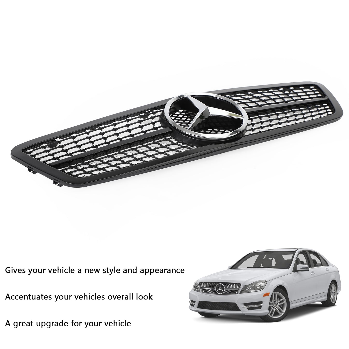 C63 AMG Style Grille Black Diamond Fit Benz W203 2001-2007