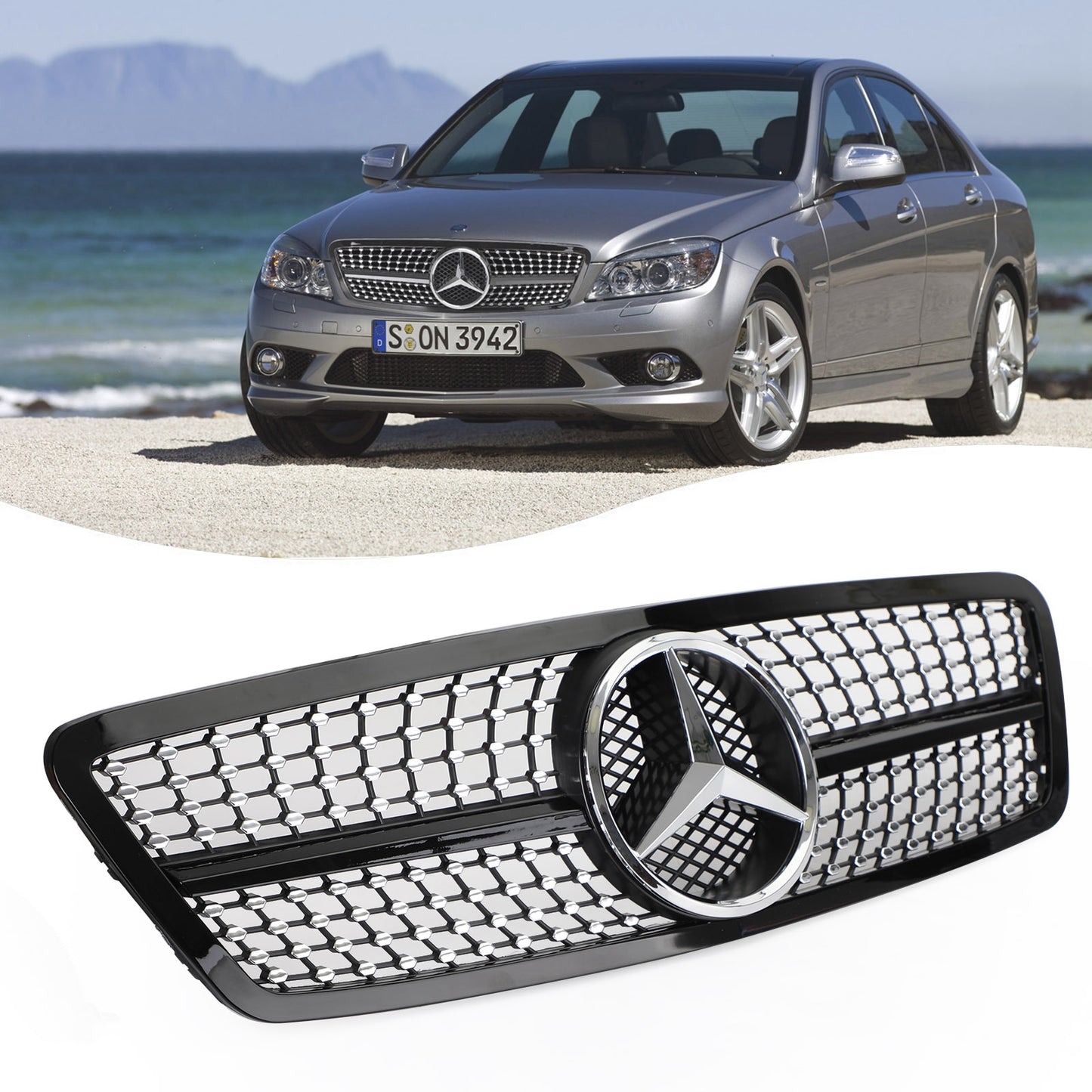 2001-2007 Mercedes-Benz W203 C230 C320 C240 Grille Black Diamond C63 AMG Style