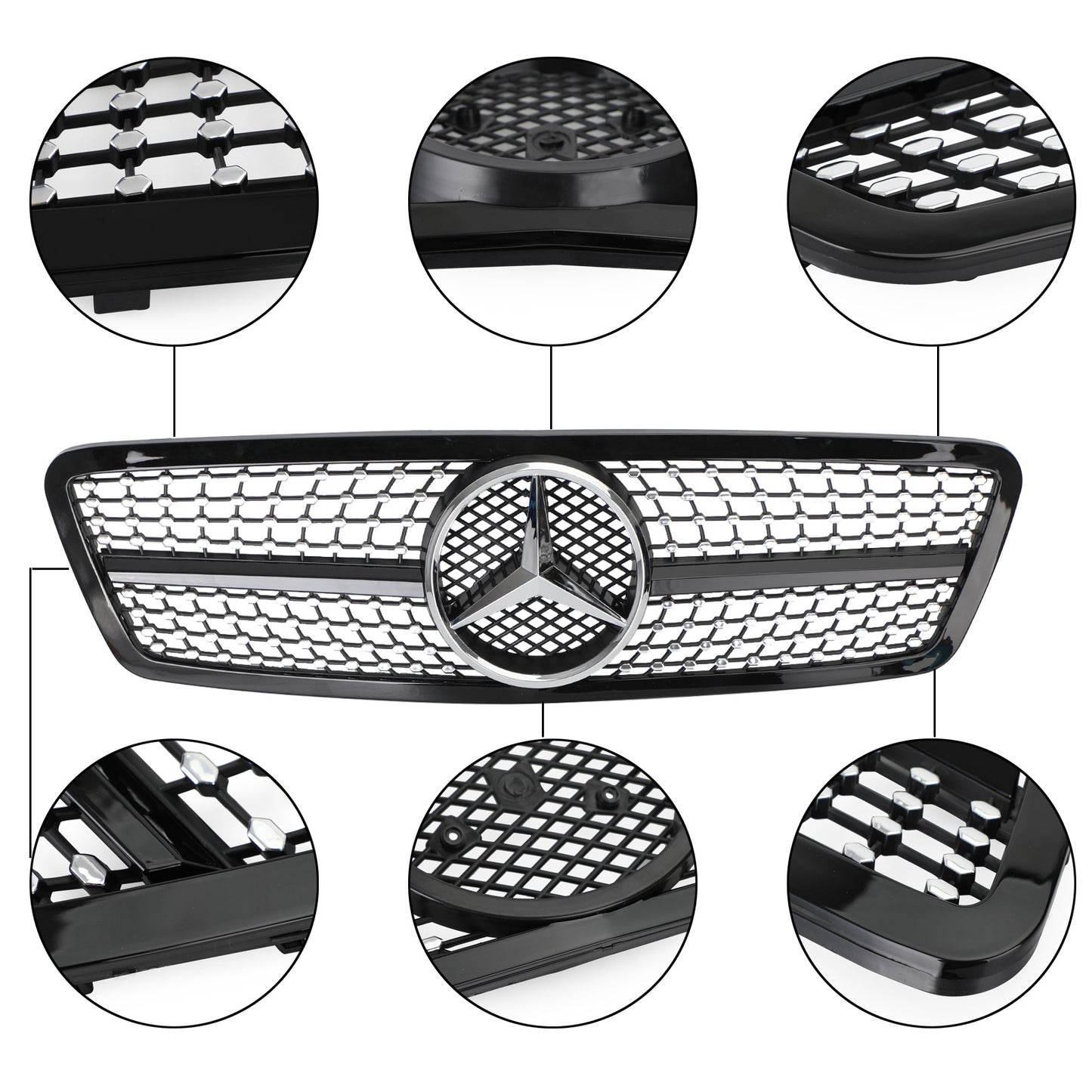 C63 AMG Style Grille Black Diamond Fit Benz W203 2001-2007