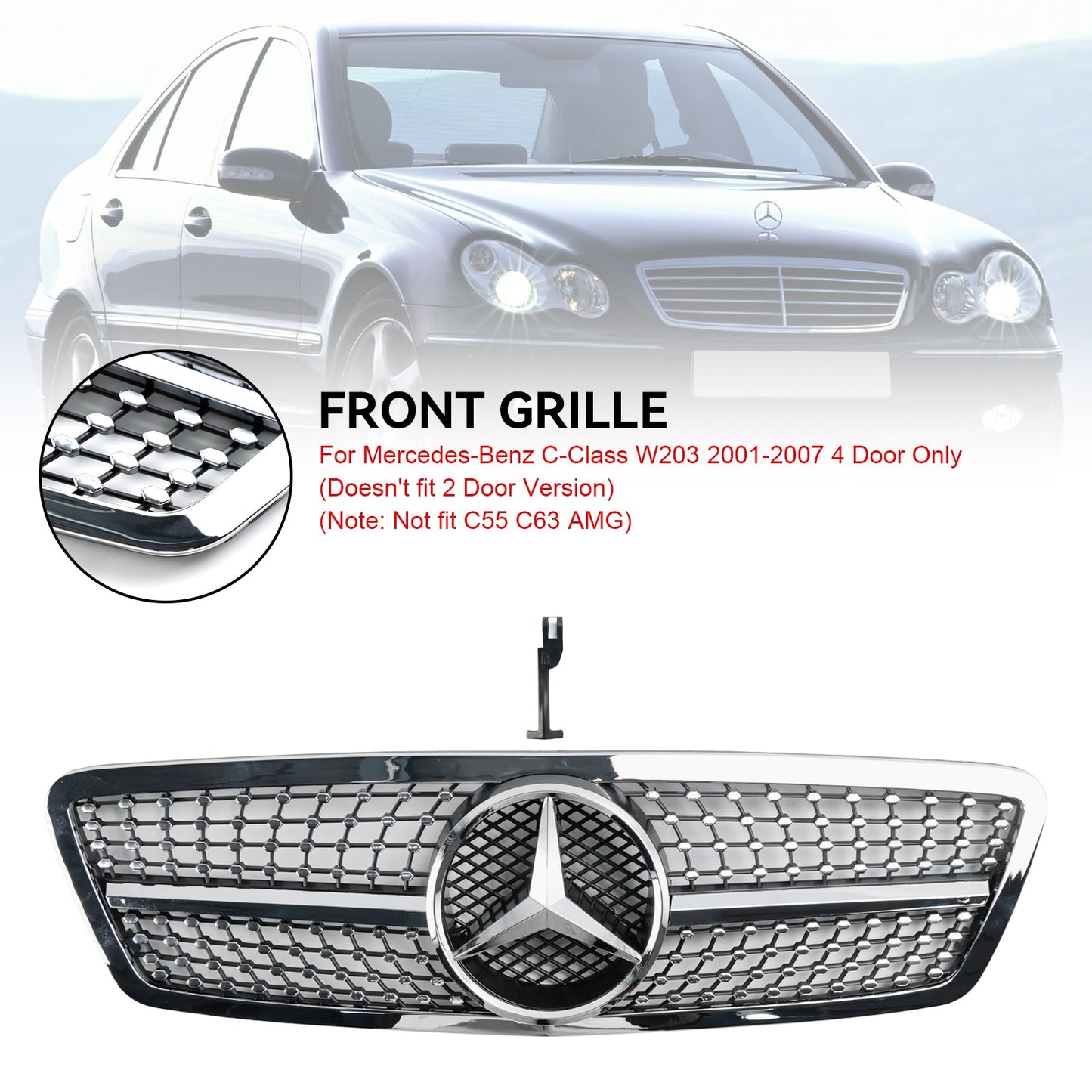 Front Bumper Kidney Grille Grill Fit Mercedes W203 C230 C320 C240 2001-2007