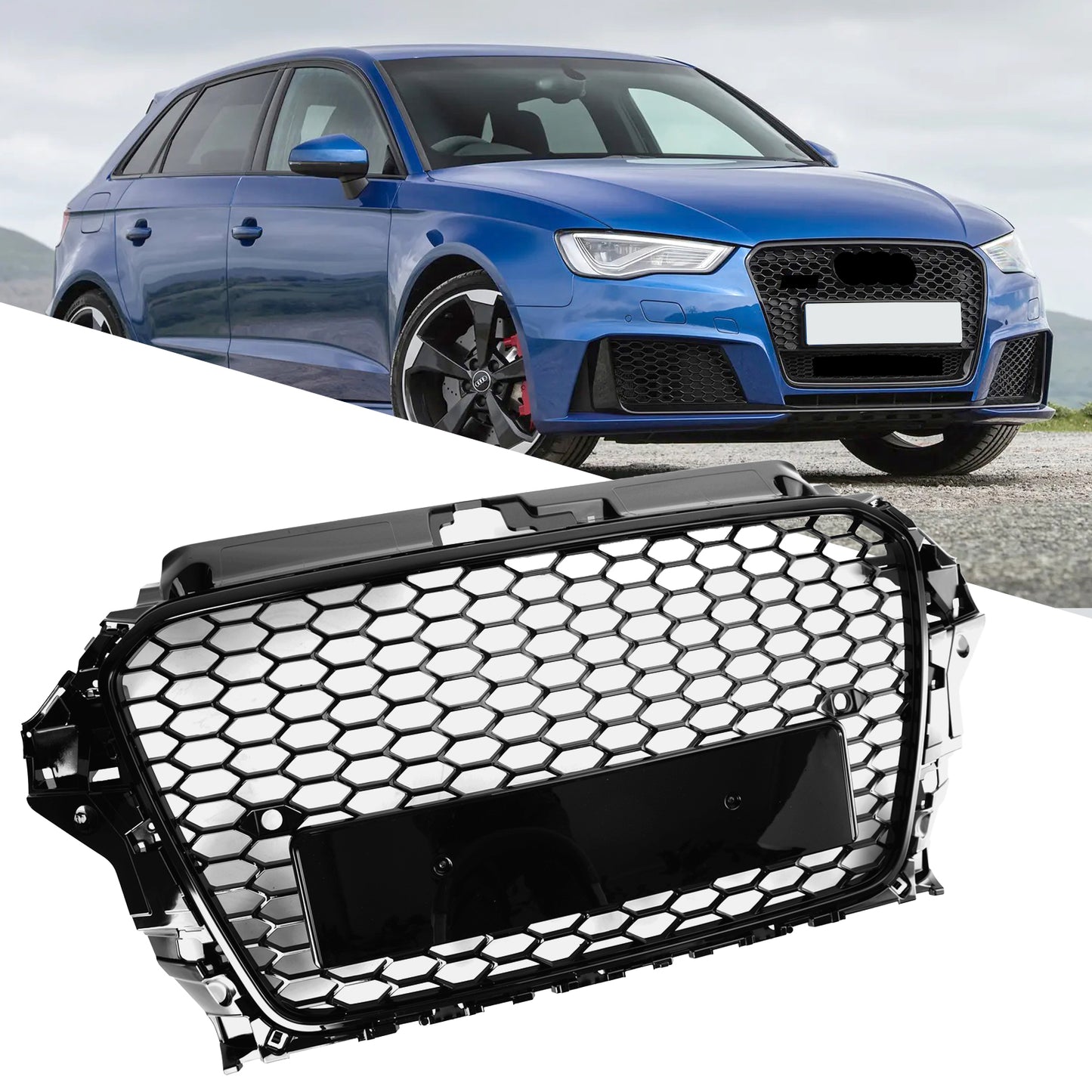 2013-2016 Audi A3 S3 Front Hood Henycomb Bumper Car Grille Grill RS3 Style Black