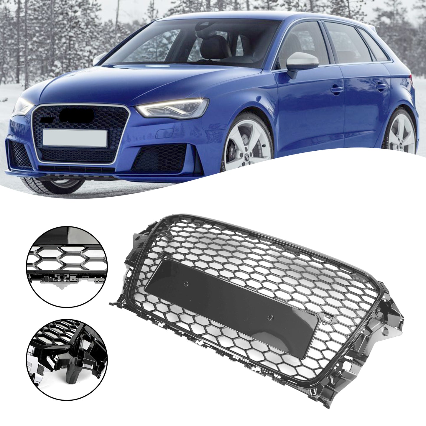 2013-2016 Audi A3 S3 Front Hood Henycomb Bumper Car Grille Grill RS3 Style Black