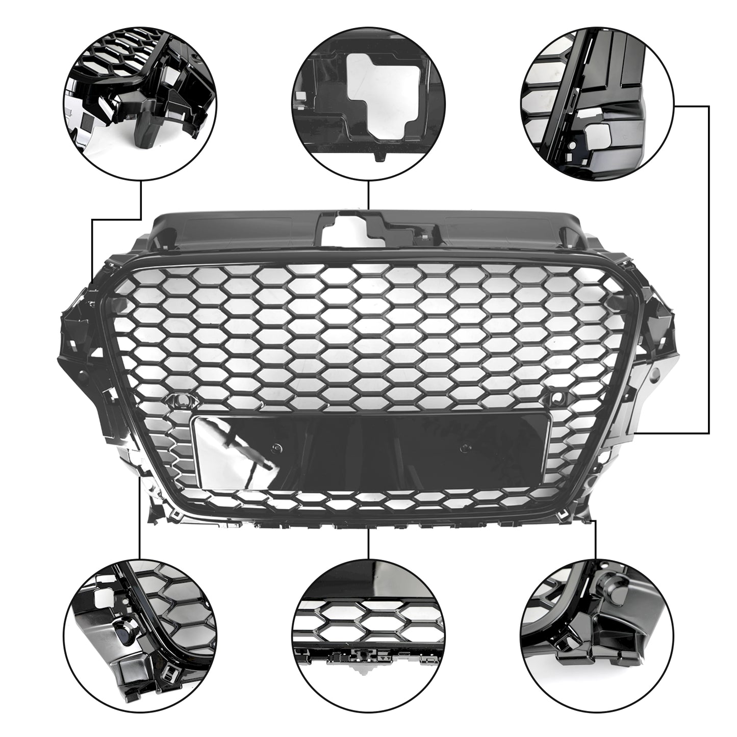 2013-2016 Audi A3 S3 Front Hood Henycomb Bumper Car Grille Grill RS3 Style Black
