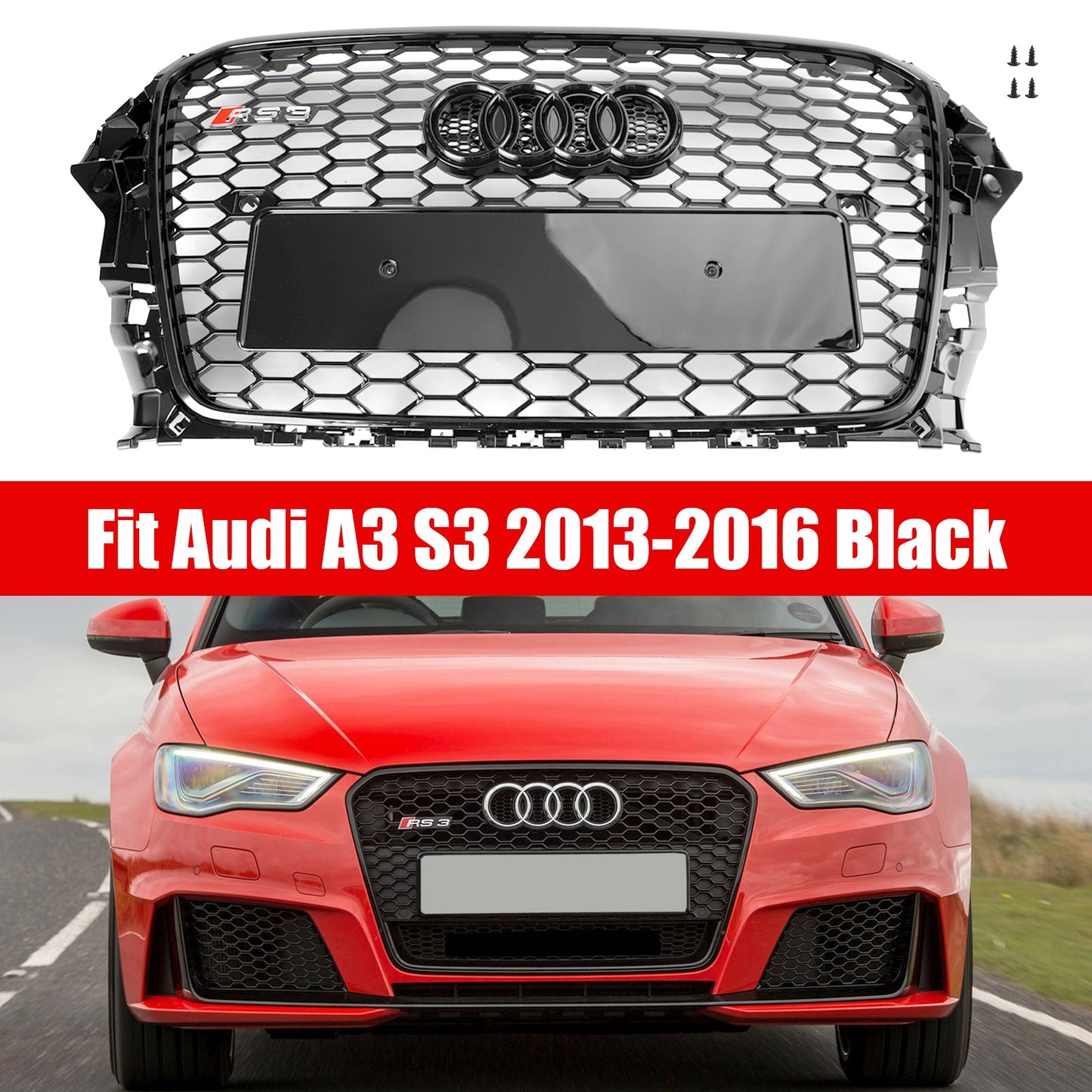 Audi S3 2013-2016 RS3 Style Grill Front Hood Henycomb Bumper Car Grille Black