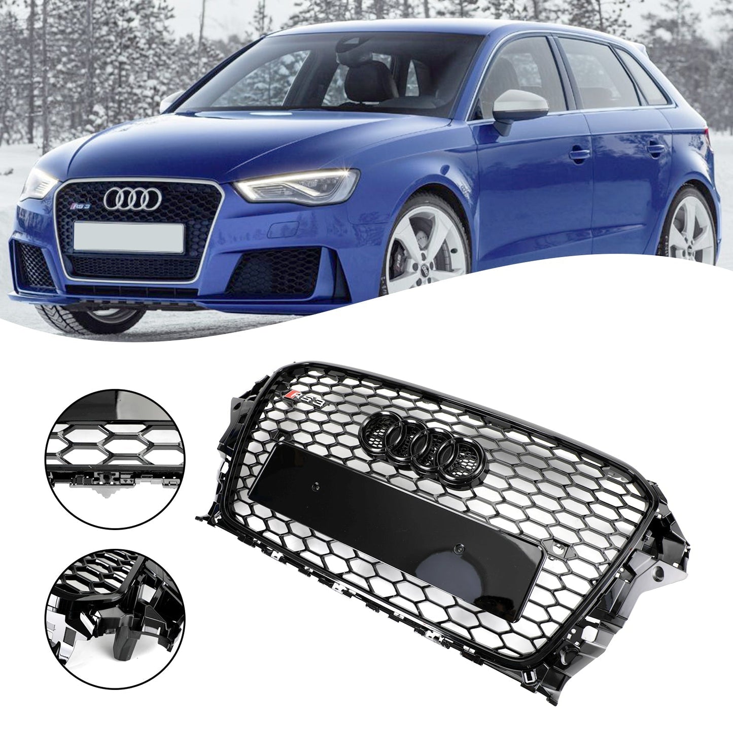 Audi S3 2013-2016 RS3 Style Grill Front Hood Henycomb Bumper Car Grille Black