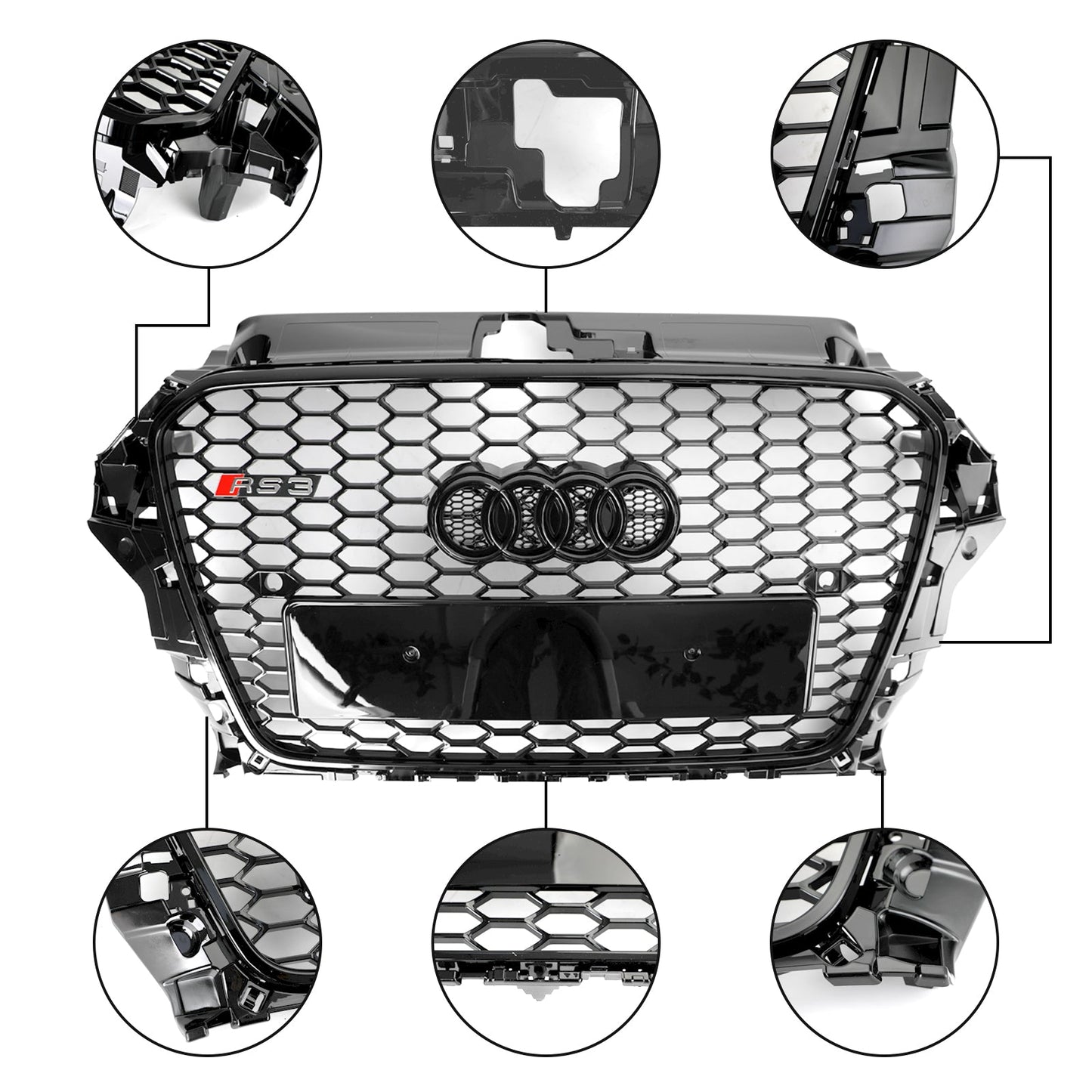 Audi S3 2013-2016 RS3 Style Grill Front Hood Henycomb Bumper Car Grille Black