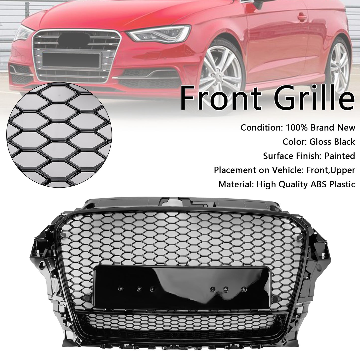 RS3 Style 2013-2016 Audi A3 S3 W/Quattro Front Henycomb Bumper Grill Grille