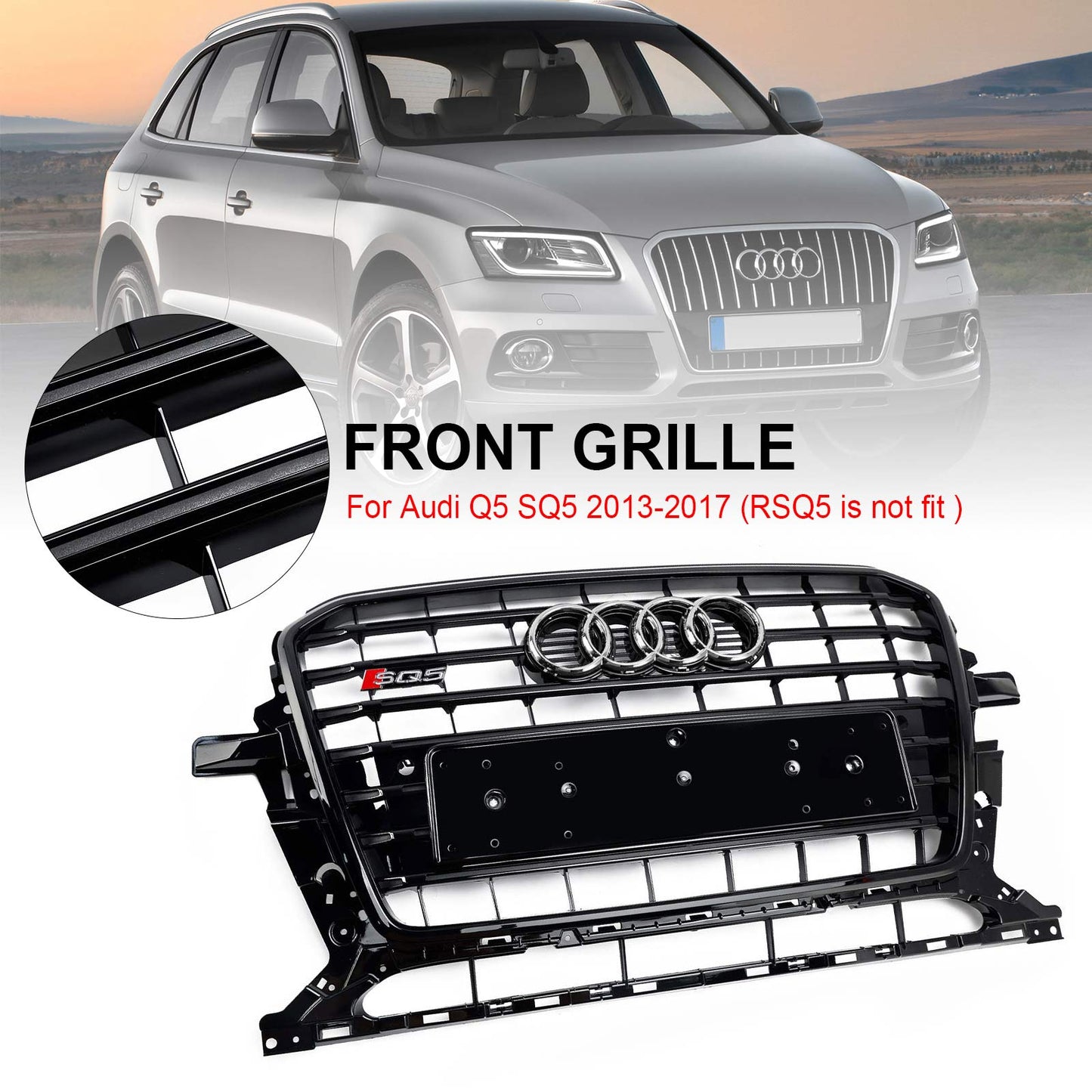 Black SQ5 Style Honeycomb Mesh Sport Hex Grill fit Audi Q5 8R 2013-2017