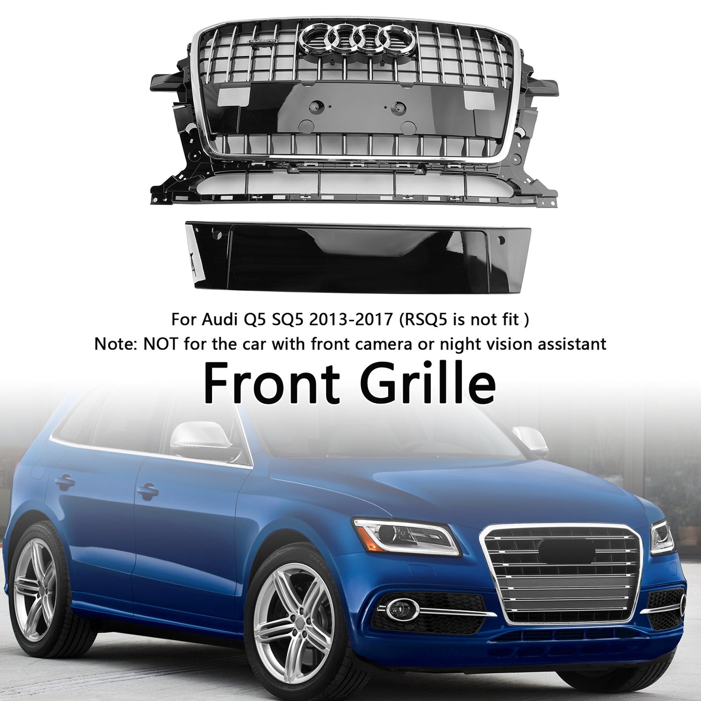 2013-2017 Audi Q5 SQ5 8R Chrome Front Mesh Sport Hex Grille Grill