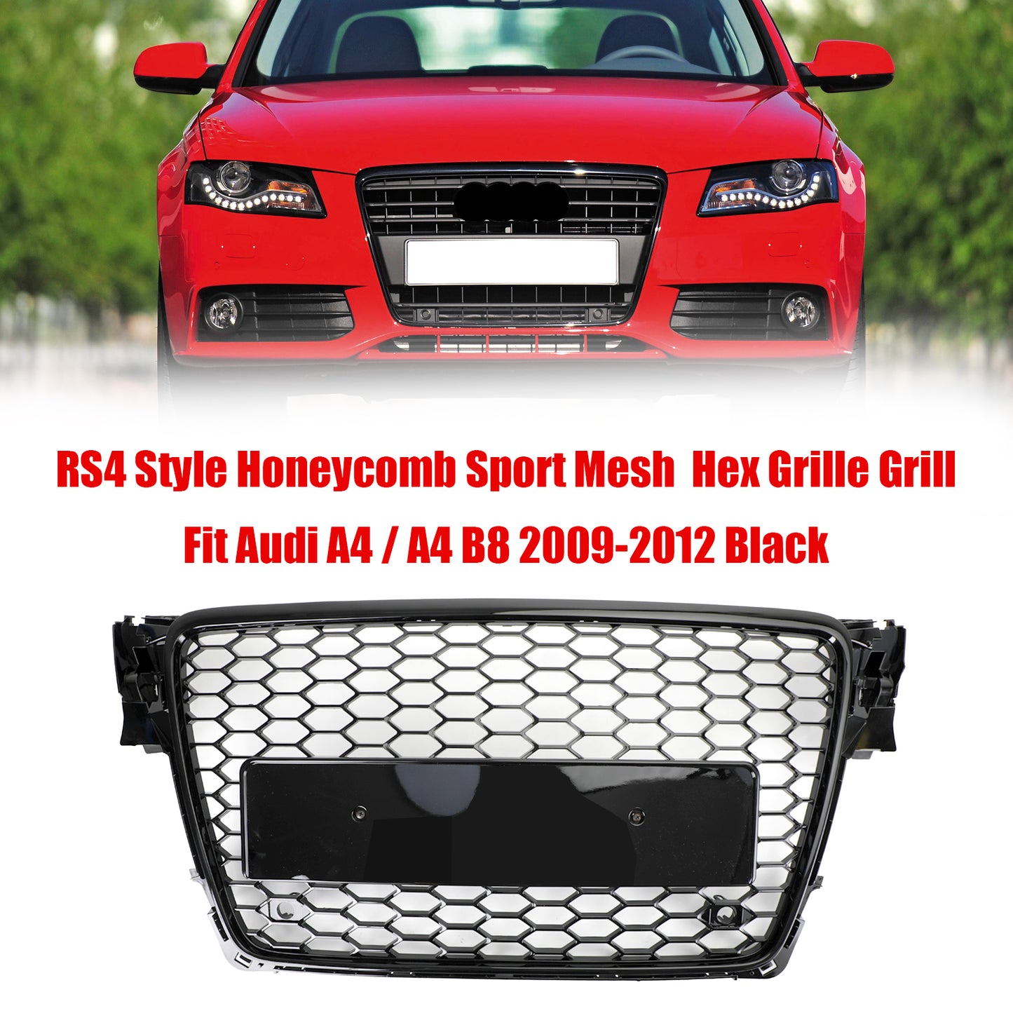 Audi B8 2009-2012 Honeycomb Sport Mesh Hex Car Grille Grill RS4 Style Black