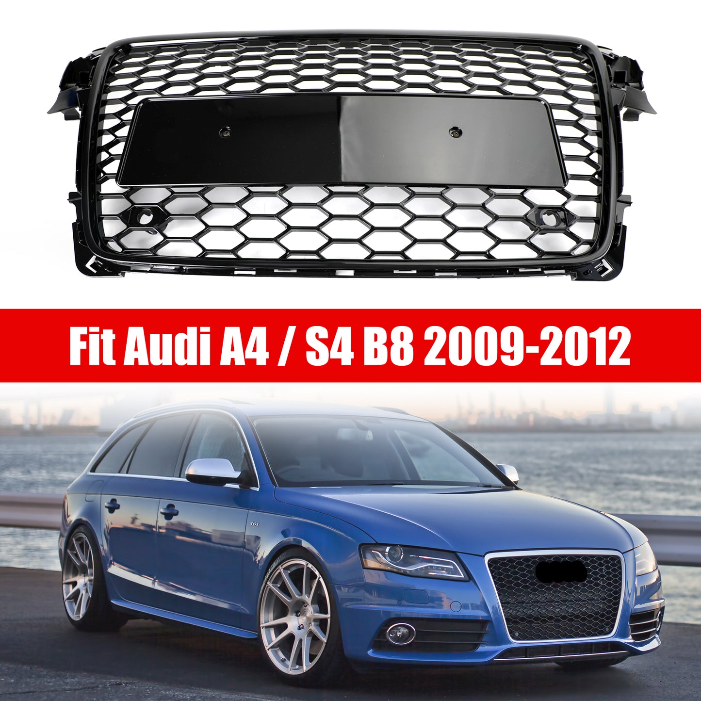 Audi B8 2009-2012 Honeycomb Sport Mesh Hex Car Grille Grill RS4 Style Black