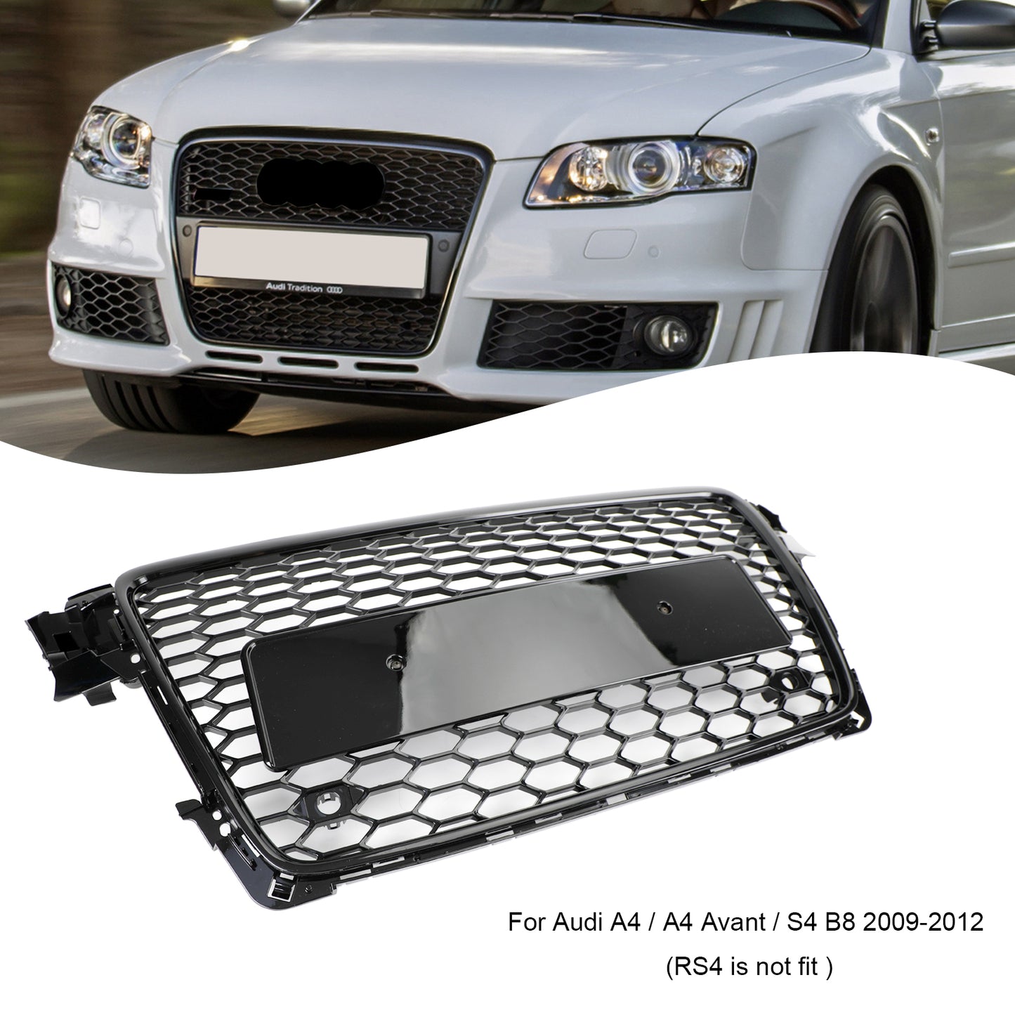 Audi A4 2009-2012 Honeycomb Sport Mesh Hex Car Grille Grill RS4 Style Black