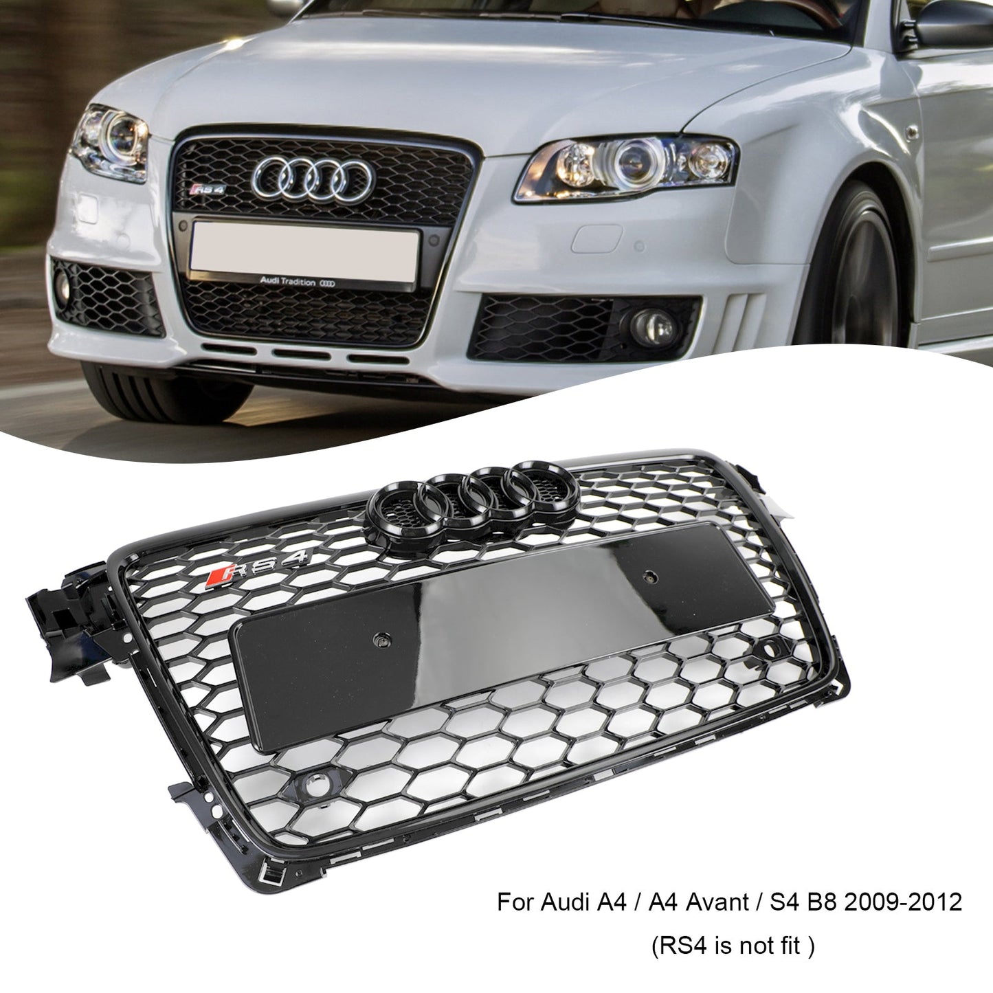 Audi A4 2009-2012 Honeycomb Sport Mesh Hex Car Grille Grill RS4 Style Black