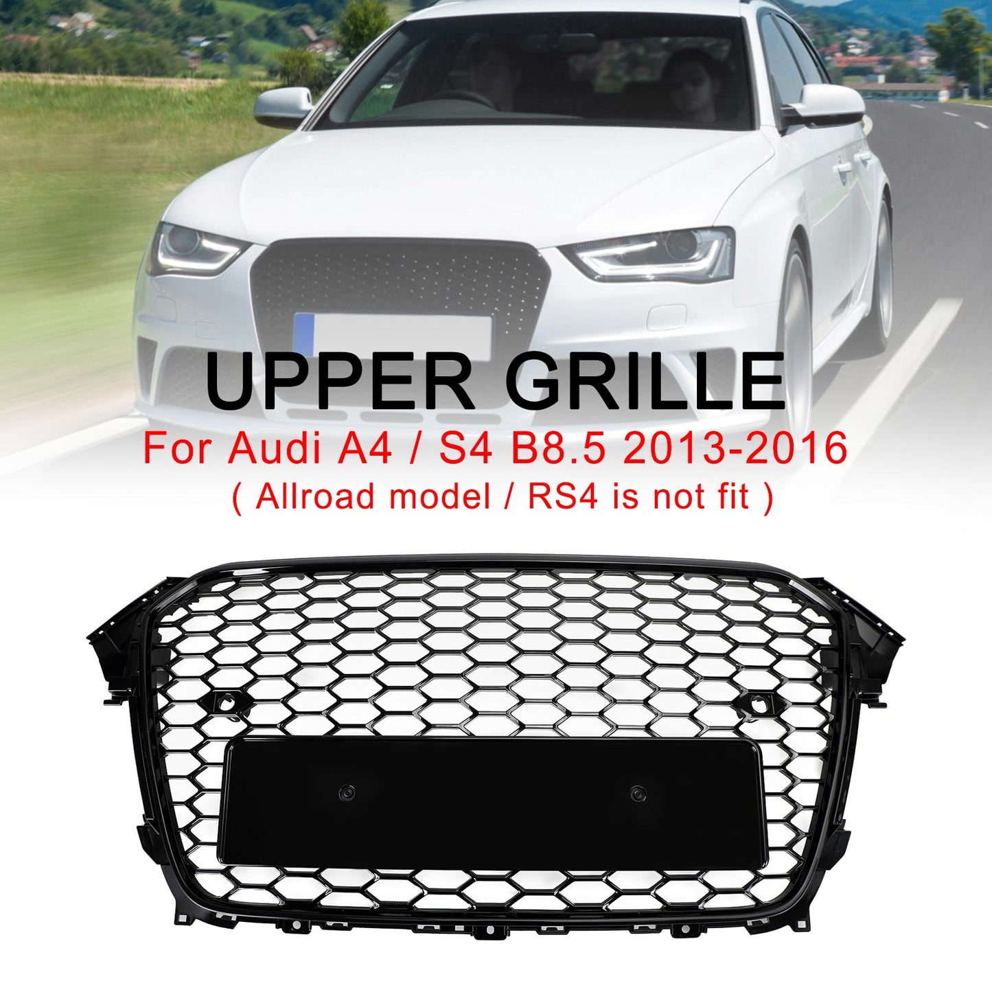 2013-2016 Audi A4 S4 Mesh Front Bumper Grille Grill Gloss Black RS4 Style
