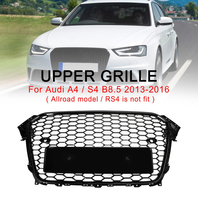 2013-2016 Audi A4 S4 Mesh Front Bumper Grille Grill Gloss Black RS4 Style