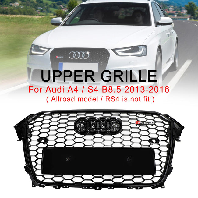 2013-2016 Audi A4 / S4 B8.5 Mesh Front Bumper Grille Grill Gloss Black RS4 Style