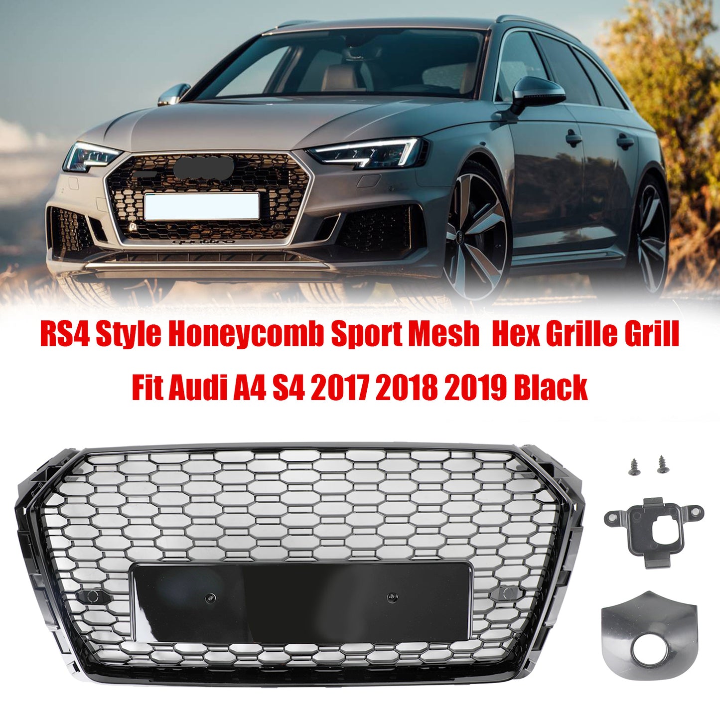 Audi S4 2017-2019 Honeycomb Mesh Hex Car Grille Grill RS4 Style Black