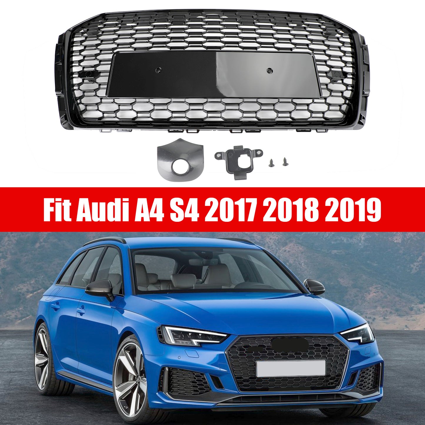 Audi A4 2017-2019 Honeycomb Mesh Hex Car Grille Grill RS4 Style Black