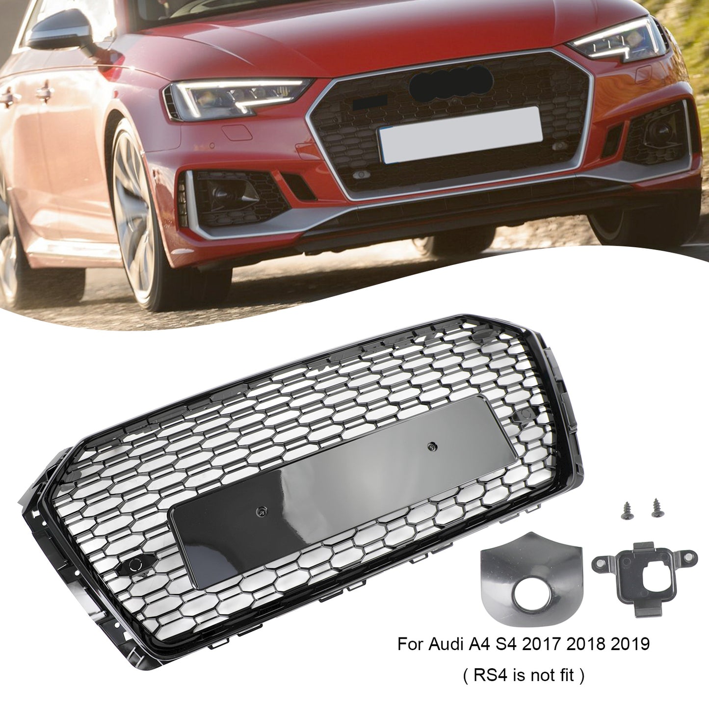 2017-2019 Audi A4/S4 B9 Honeycomb Mesh Hex Grille Grill RS4 Style Black