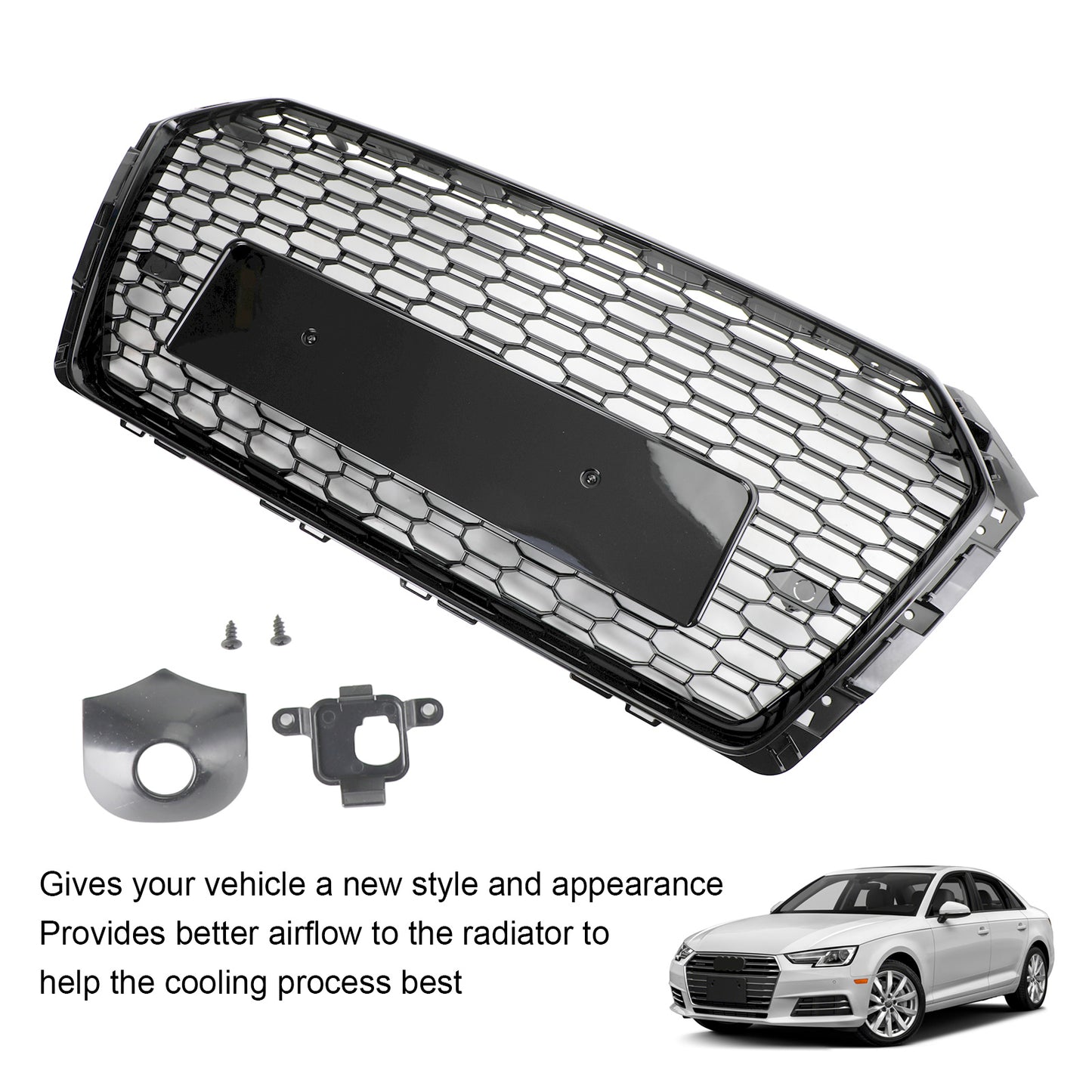 Audi B9 2016-2019 Honeycomb Mesh Hex Car Grille Grill RS4 Style Black