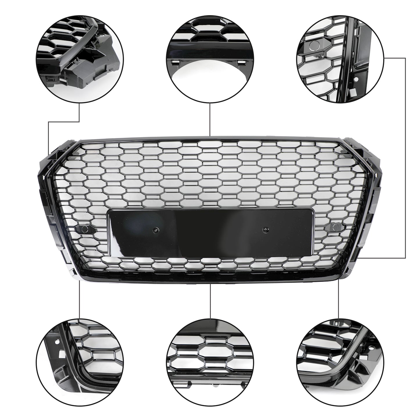 2017-2019 Audi A4/S4 B9 Honeycomb Mesh Hex Grille Grill RS4 Style Black