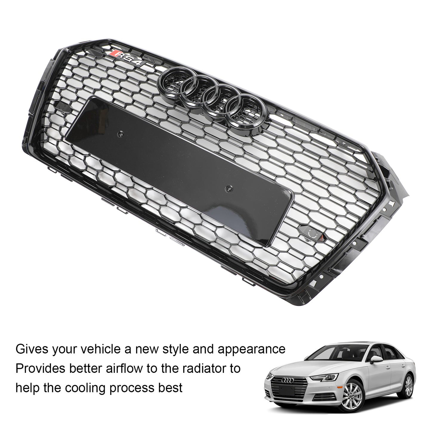 2017-2019 Audi A4/S4 B9 Honeycomb Mesh Hex Grille Grill RS4 Style Black