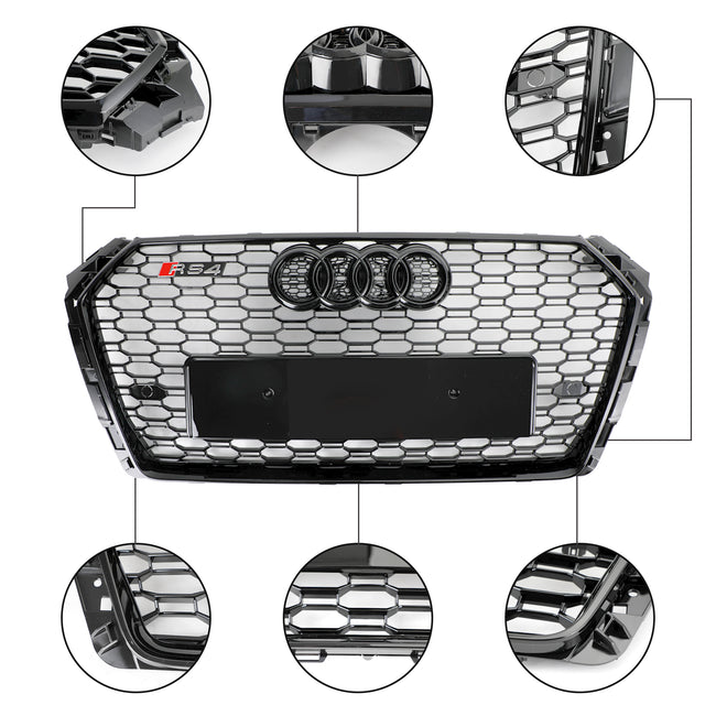 For 2017-2019 Audi A4/S4 B9 Honeycomb Mesh Hex Car Grille Grill RS4 Style Black