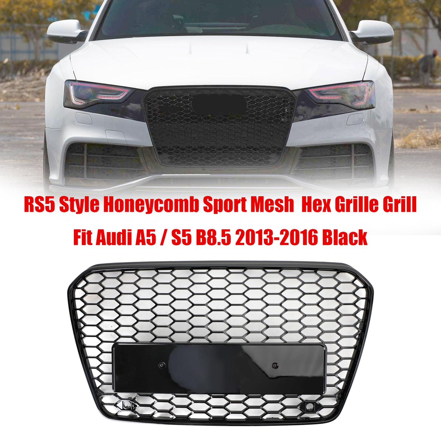 Audi B8.5 2013-2016 Honeycomb Hex Mesh Front Bumper Car Grille RS5 Style