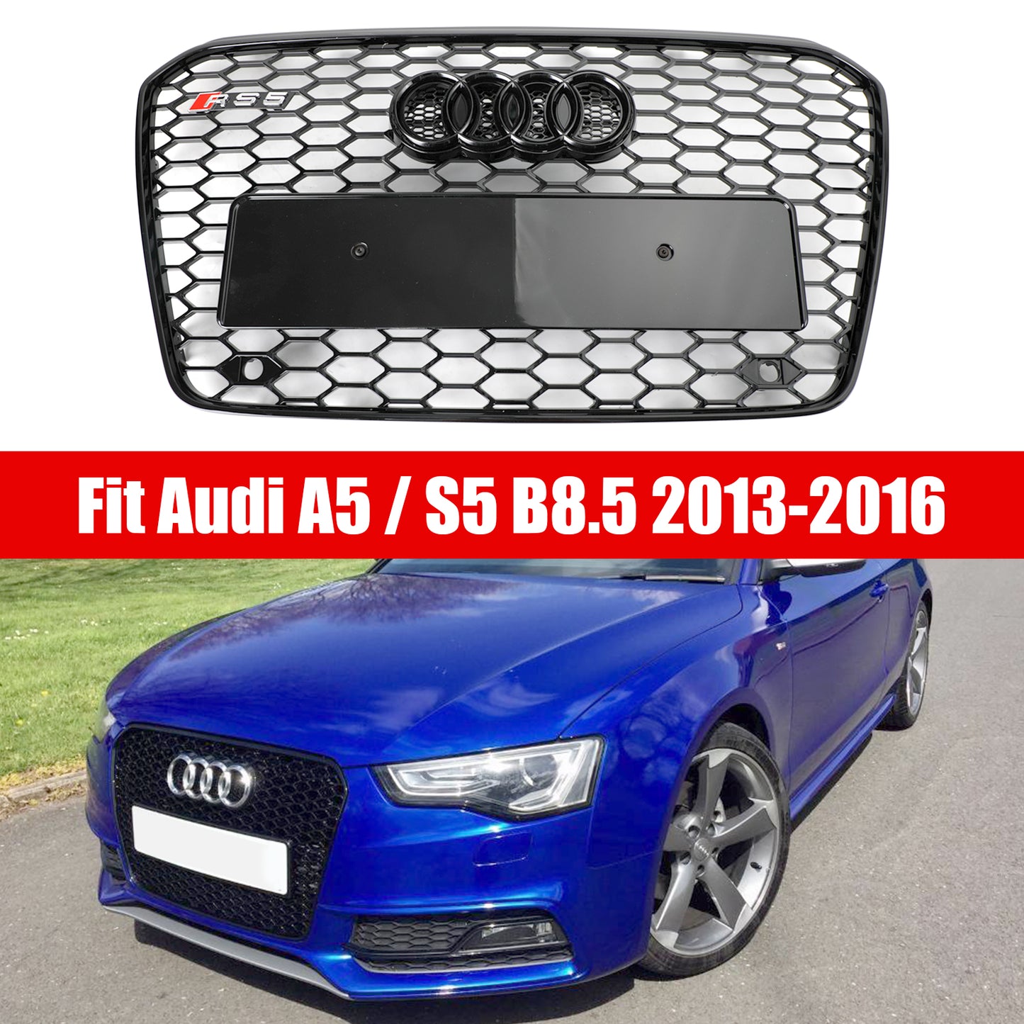 2013-2016 Audi A5 S5 B8.5 Honeycomb Hex Mesh Front Bumper Car Grille RS5 Style