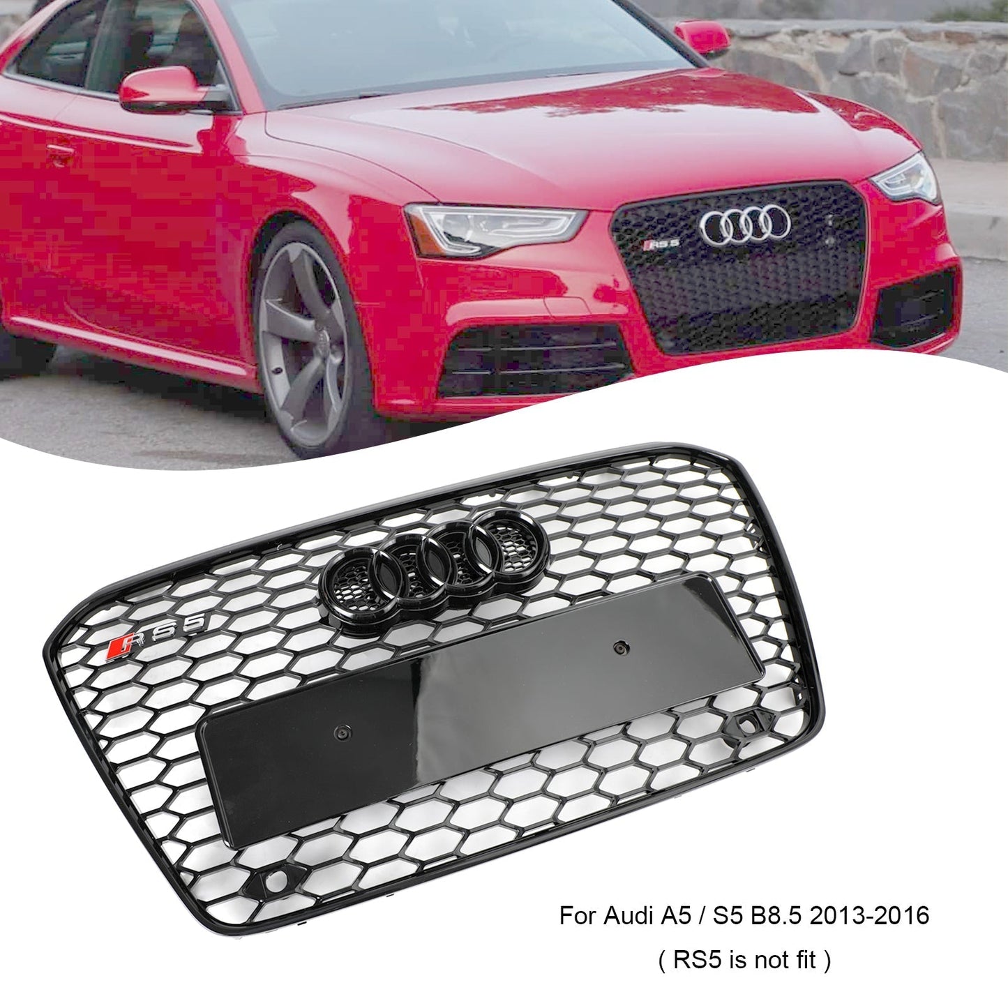 Audi B8.5 2013-2016 Honeycomb Hex Mesh Front Bumper Car Grille RS5 Style