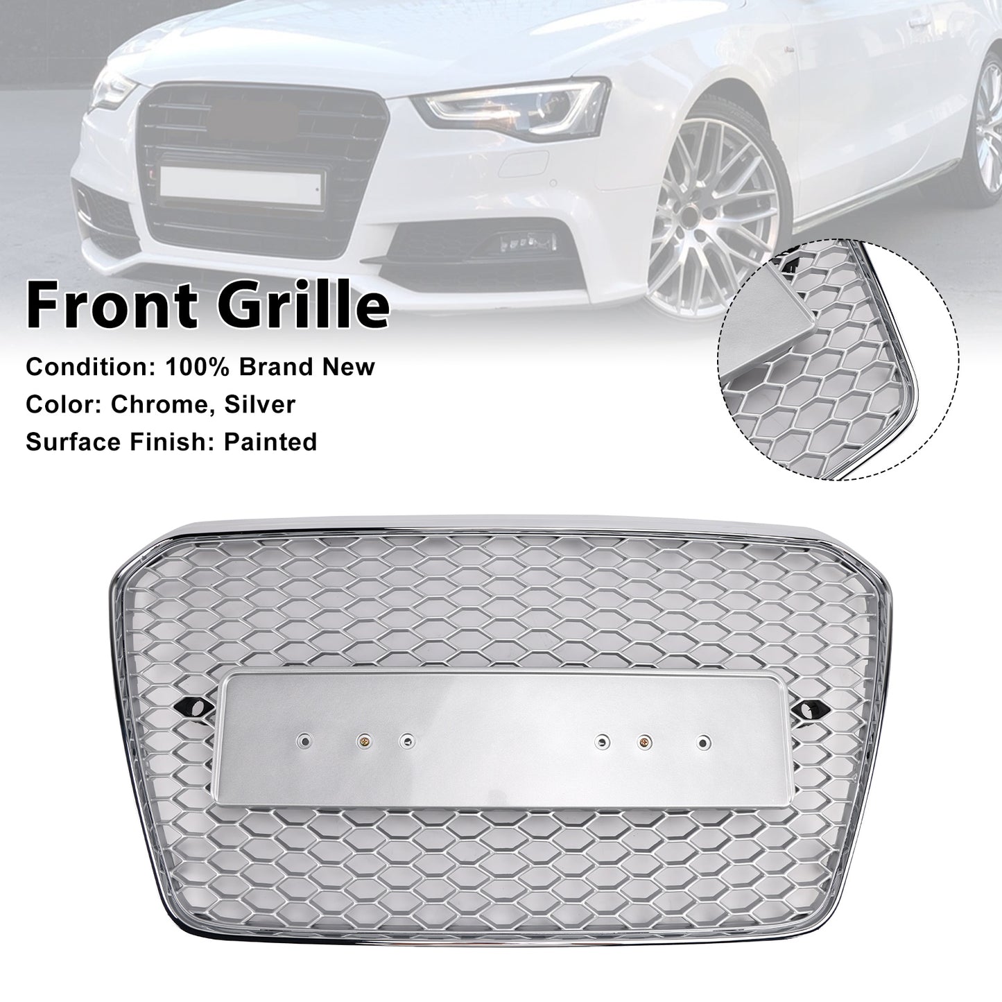 Audi A5 S5 B8.5 2013-2016 RS5 Style Honeycomb Front Bumper Grille Grill Chrome Silver