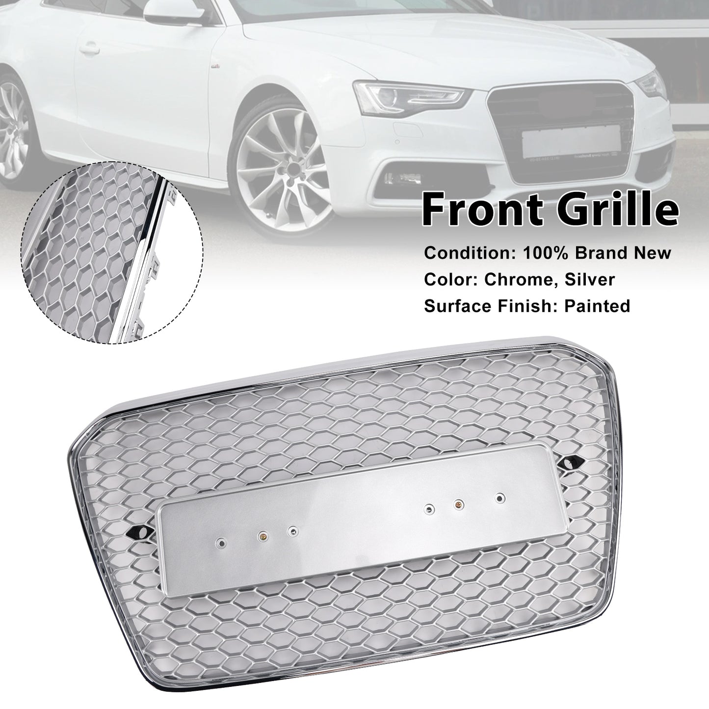 Audi A5 S5 B8.5 2013-2016 RS5 Style Honeycomb Front Bumper Grille Grill Chrome Silver