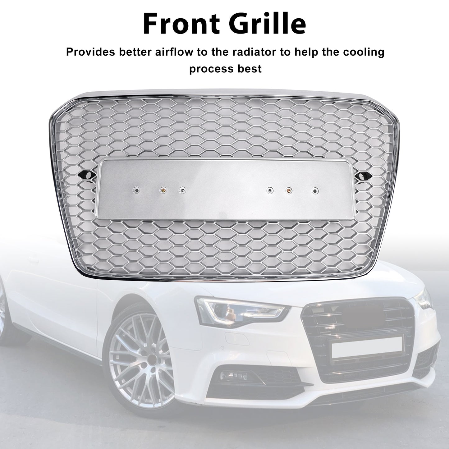 Audi A5 S5 B8.5 2013-2016 RS5 Style Honeycomb Front Bumper Grille Grill Chrome Silver