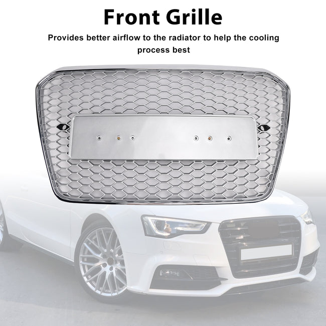 Audi A5 S5 B8.5 2013-2016 RS5 Style Honeycomb Front Bumper Grille Grill Chrome Silver