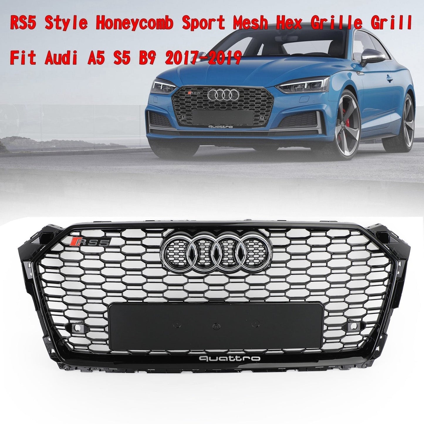 Audi A5 Sportback 2017-2019 Honeycomb Grill Car Grille Grill RS5 Style Sport Mesh Hex