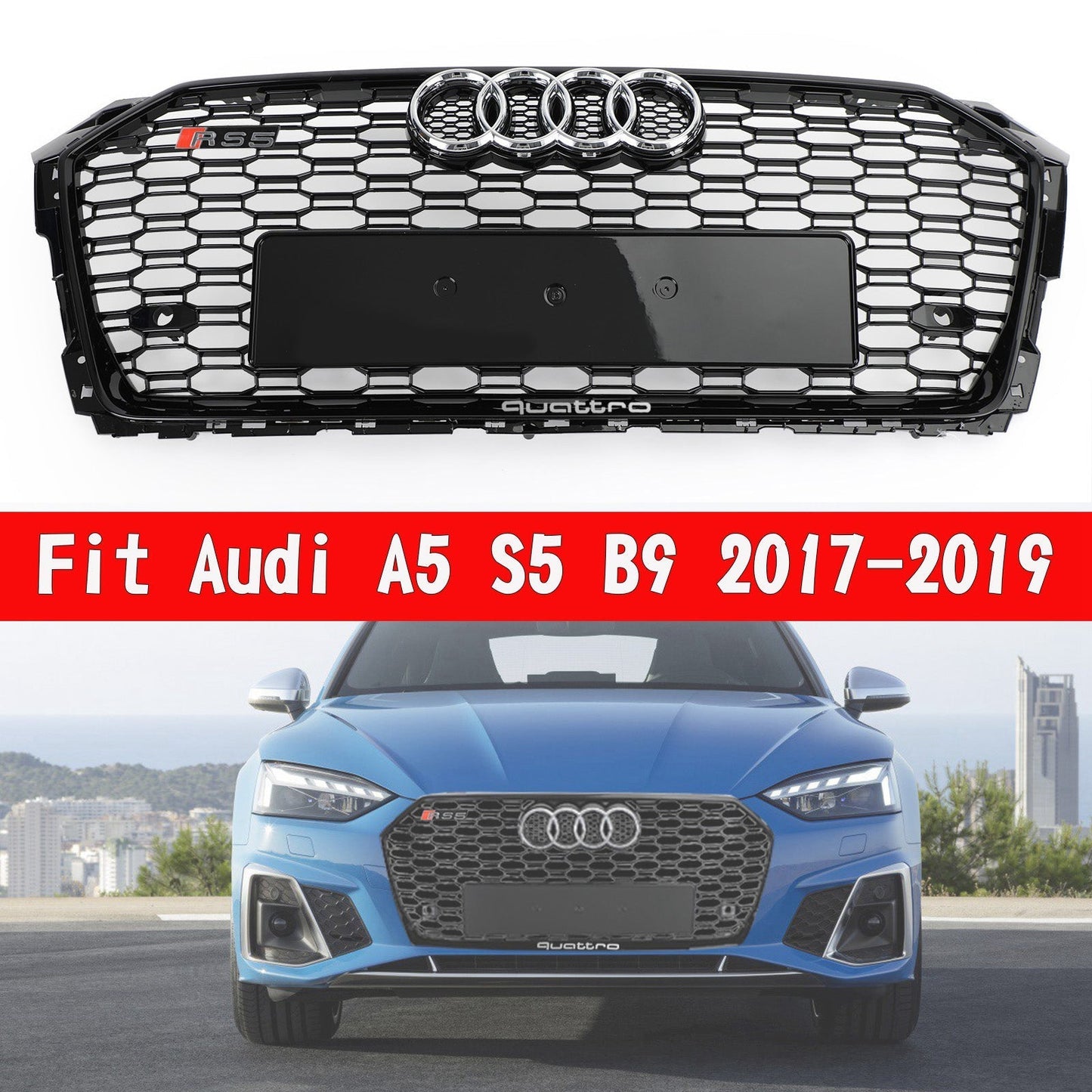 Audi A5 Sportback 2017-2019 Honeycomb Grill Car Grille Grill RS5 Style Sport Mesh Hex