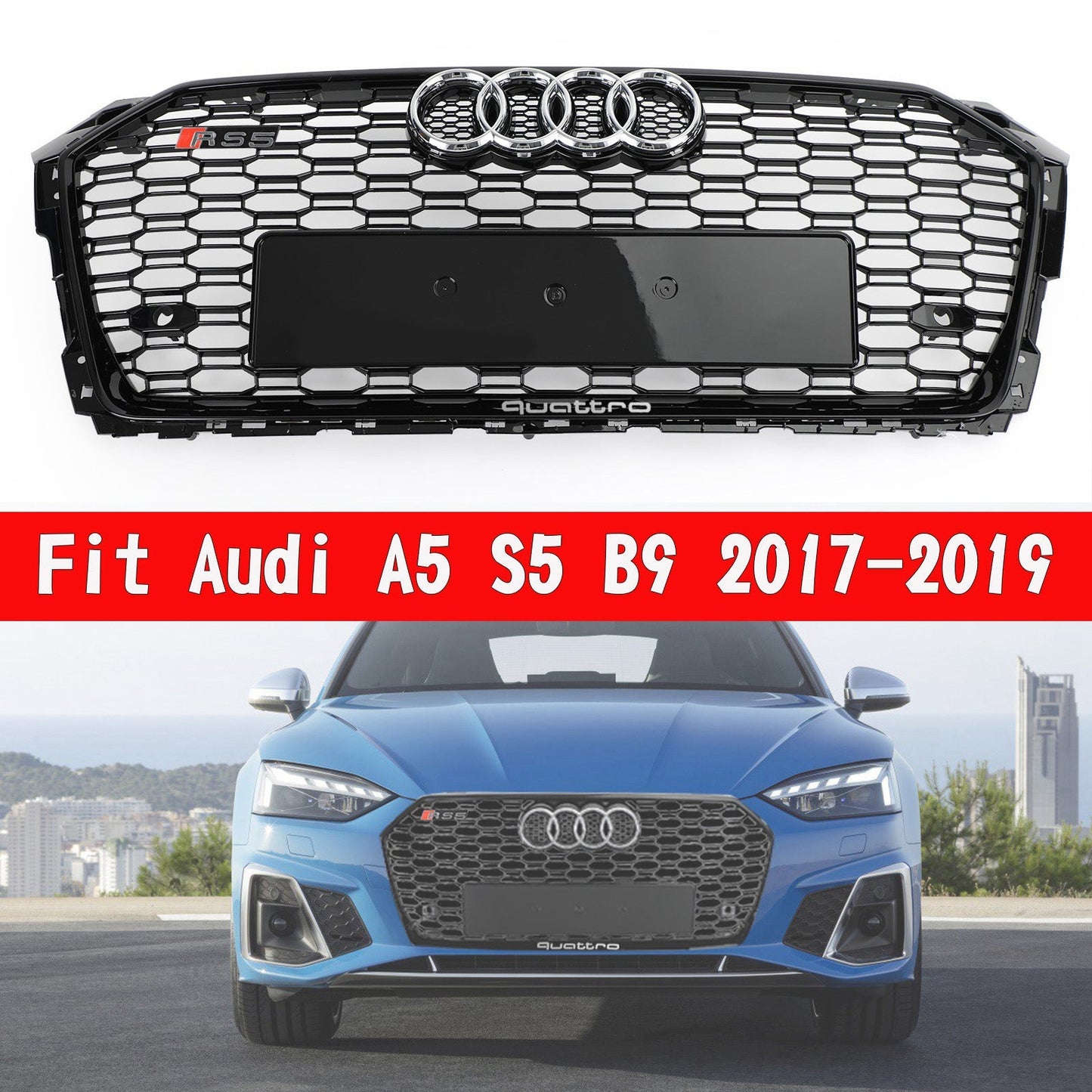 Audi A5 2017-2019 Honeycomb Grill Car Grille Grill RS5 Style Sport Mesh Hex