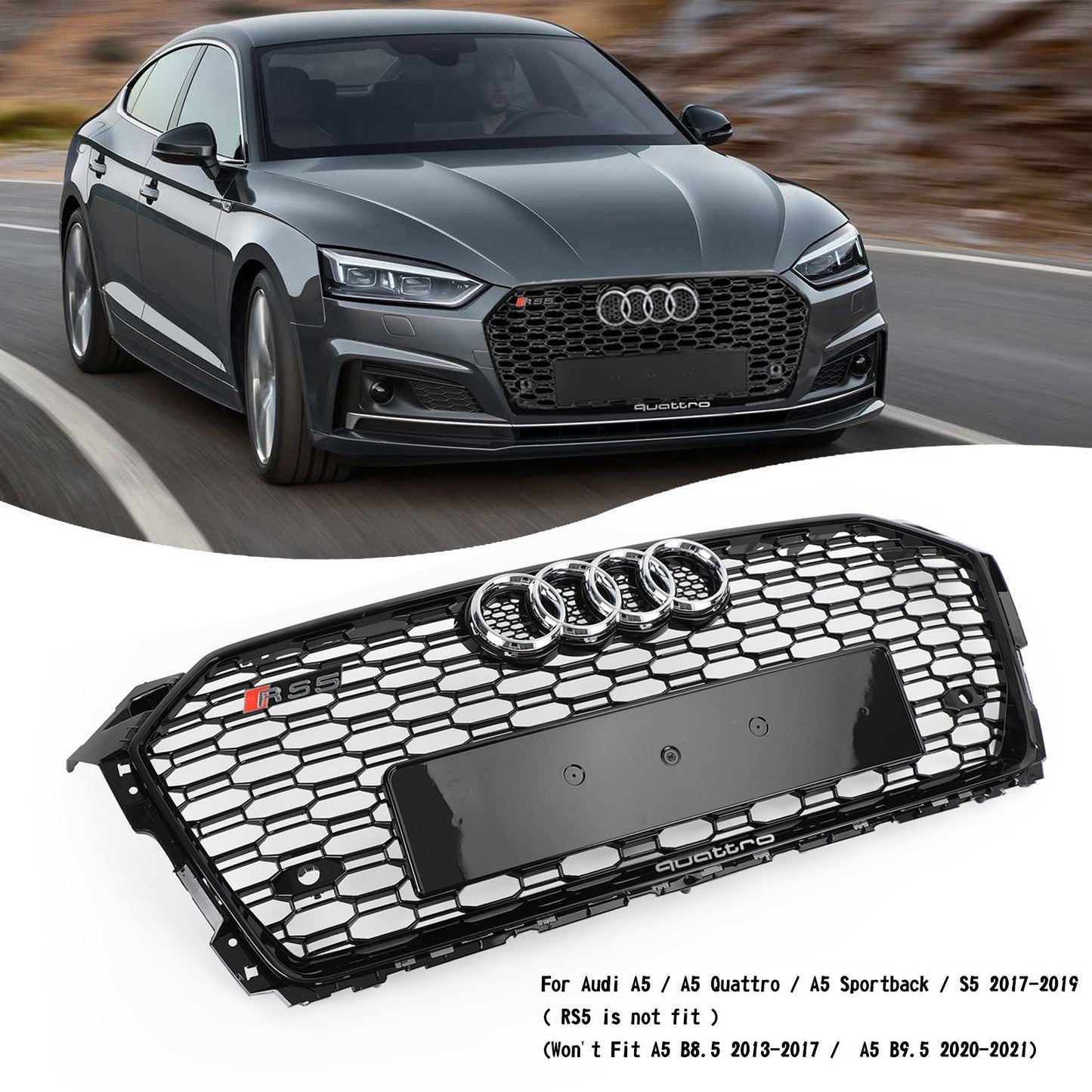 Audi B9 2017-2019 Honeycomb Grill Car Grille Grill RS5 Style Sport Mesh Hex