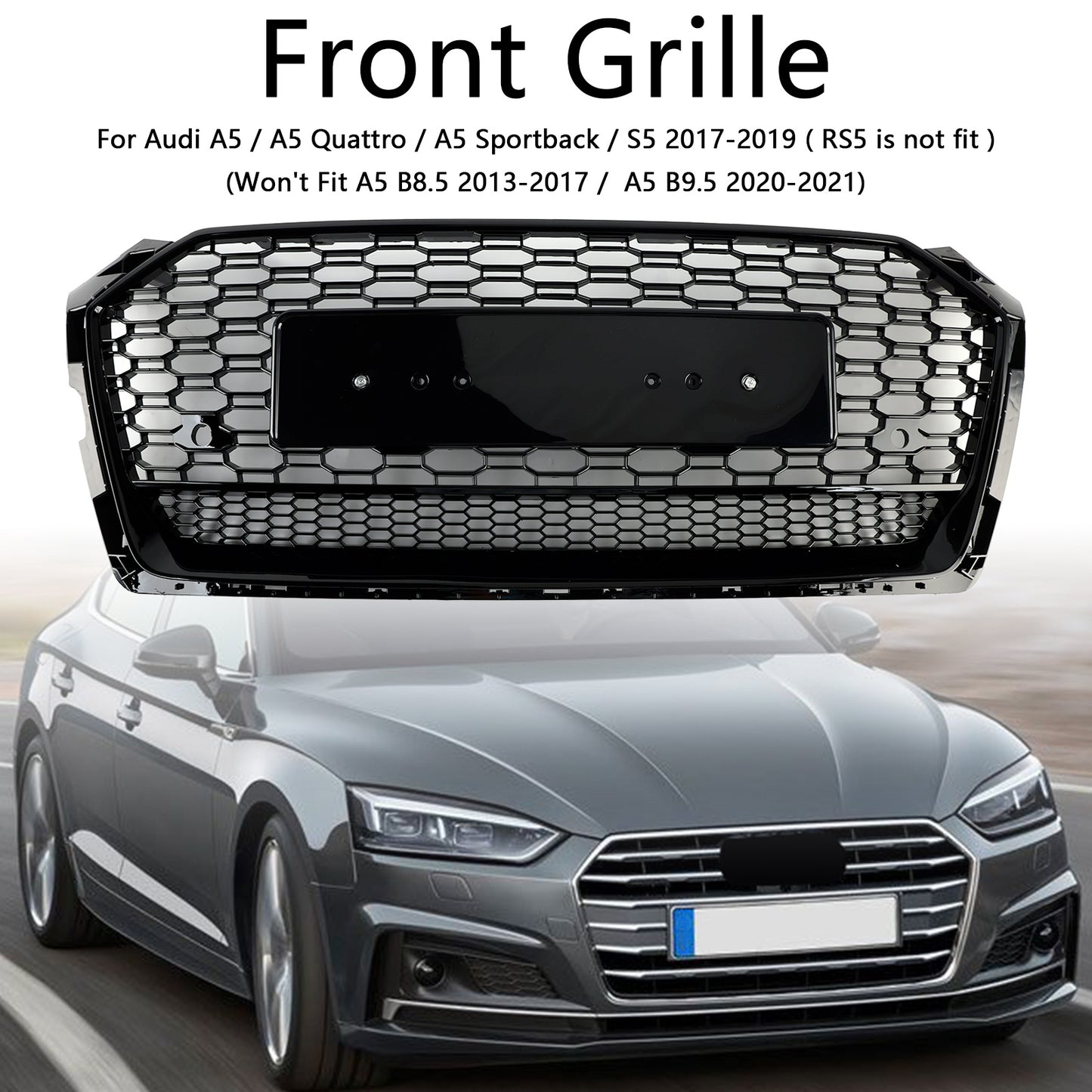 2017-2019 Audi A5 S5 B9 RS5 Style Honeycomb Sport Mesh Hex Grill Grille