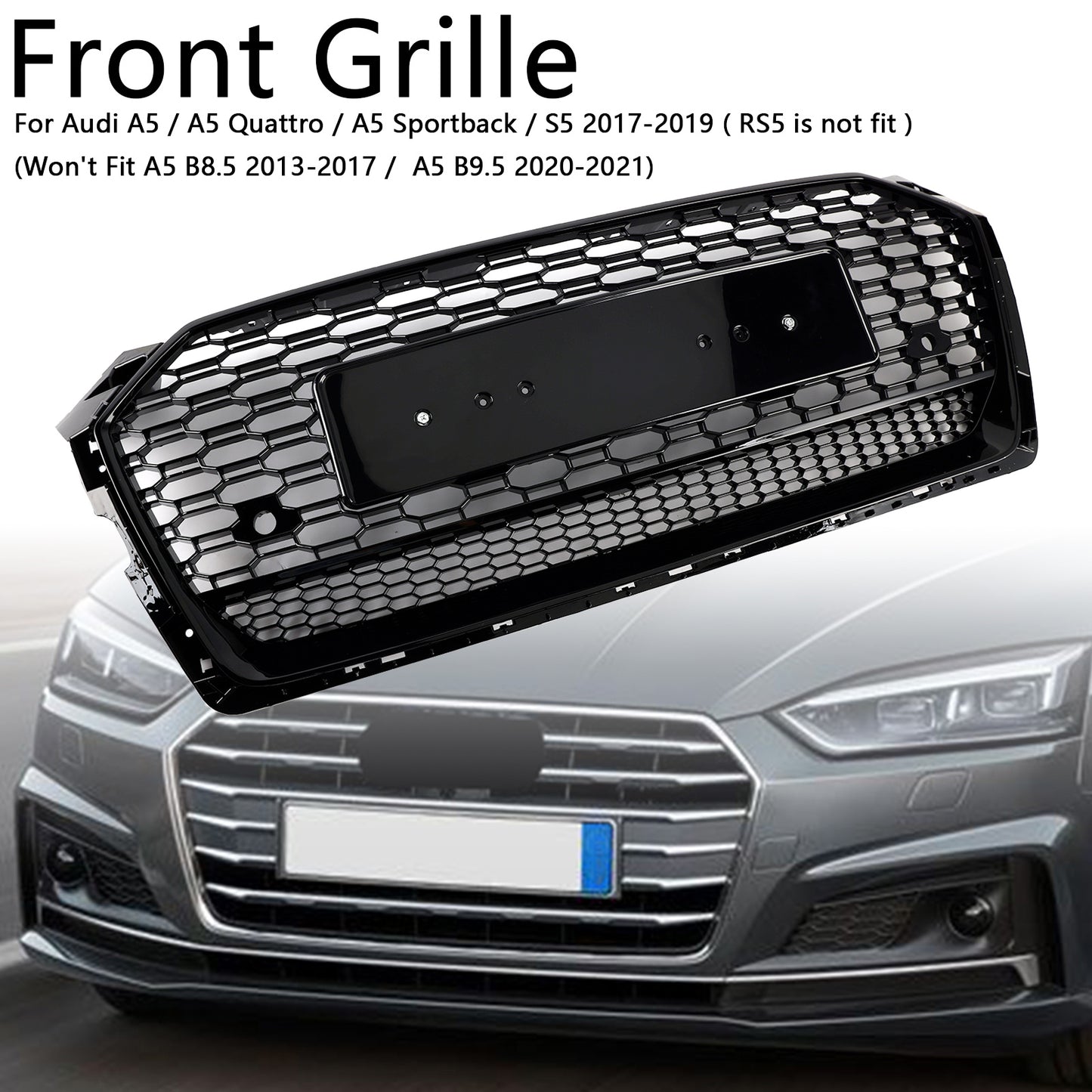 2017-2019 Audi A5 S5 B9 RS5 Style Honeycomb Sport Mesh Hex Grill Grille