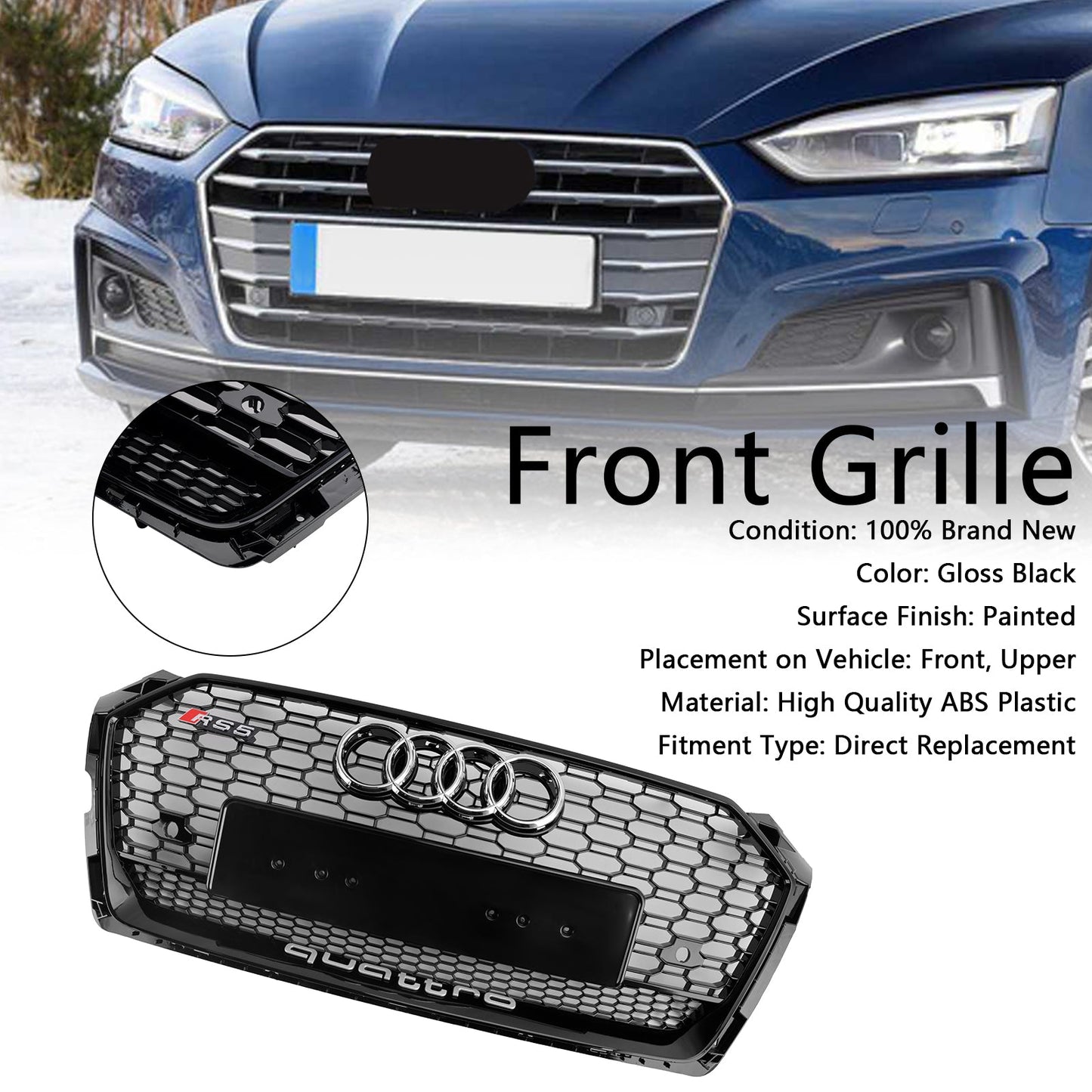 2017-2019 Audi A5 S5 B9 RS5 Style Honeycomb Sport Mesh Hex Grill Grille