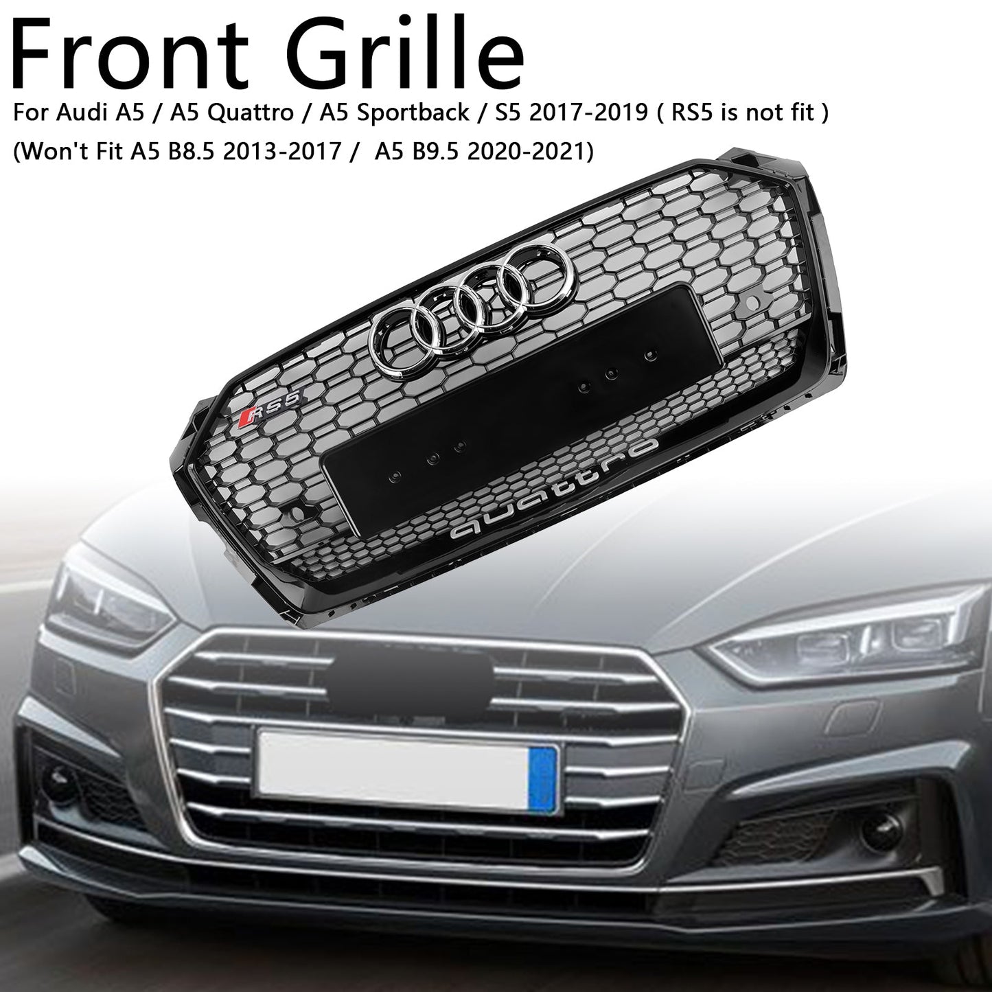 2017-2019 Audi A5 S5 B9 RS5 Style Honeycomb Sport Mesh Hex Grill Grille