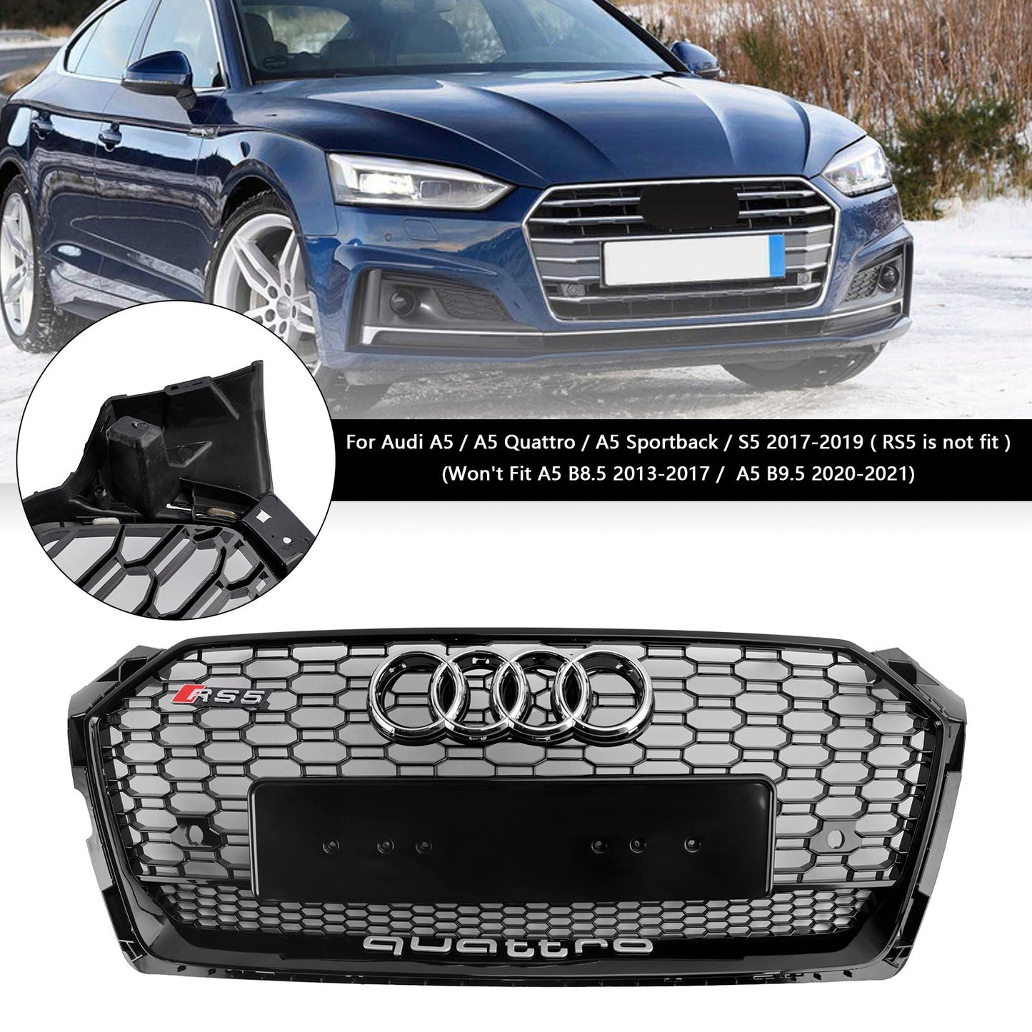 2017-2019 Audi A5 S5 B9 RS5 Style Honeycomb Sport Mesh Hex Grill Grille