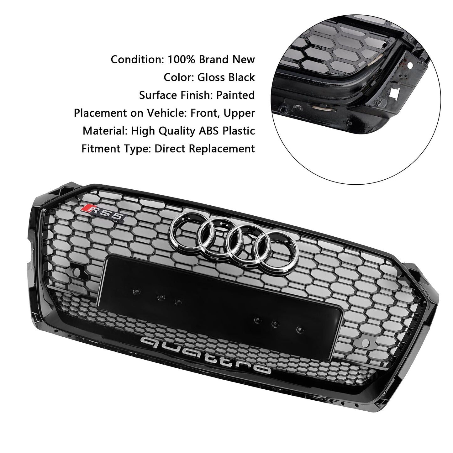 2017-2019 Audi A5 S5 B9 RS5 Style Honeycomb Sport Mesh Hex Grill Grille