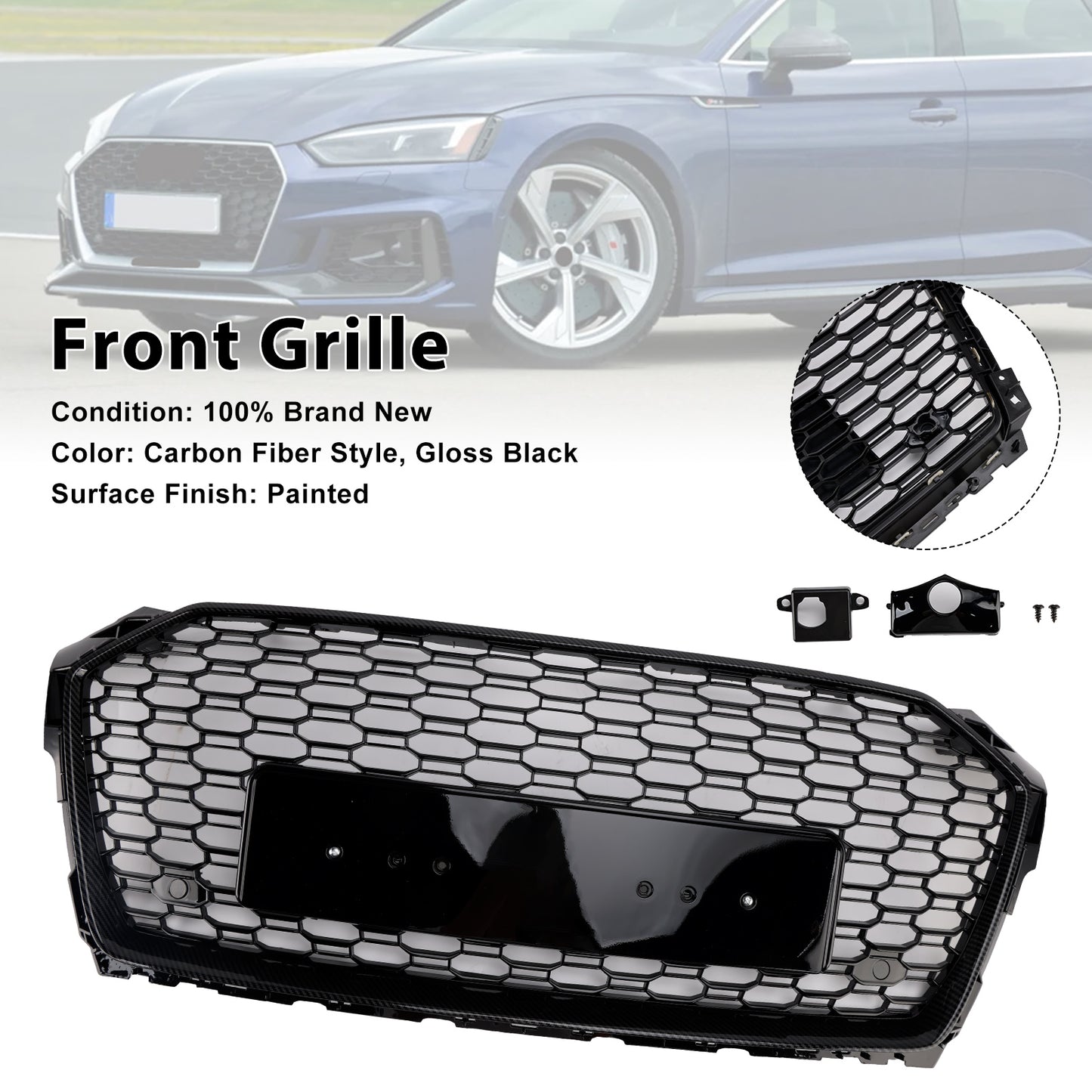 Audi A5 Quattro A5 Sportback 2017 2018 2019 RS5 Style Sport Front Honeycomb Grill Grille