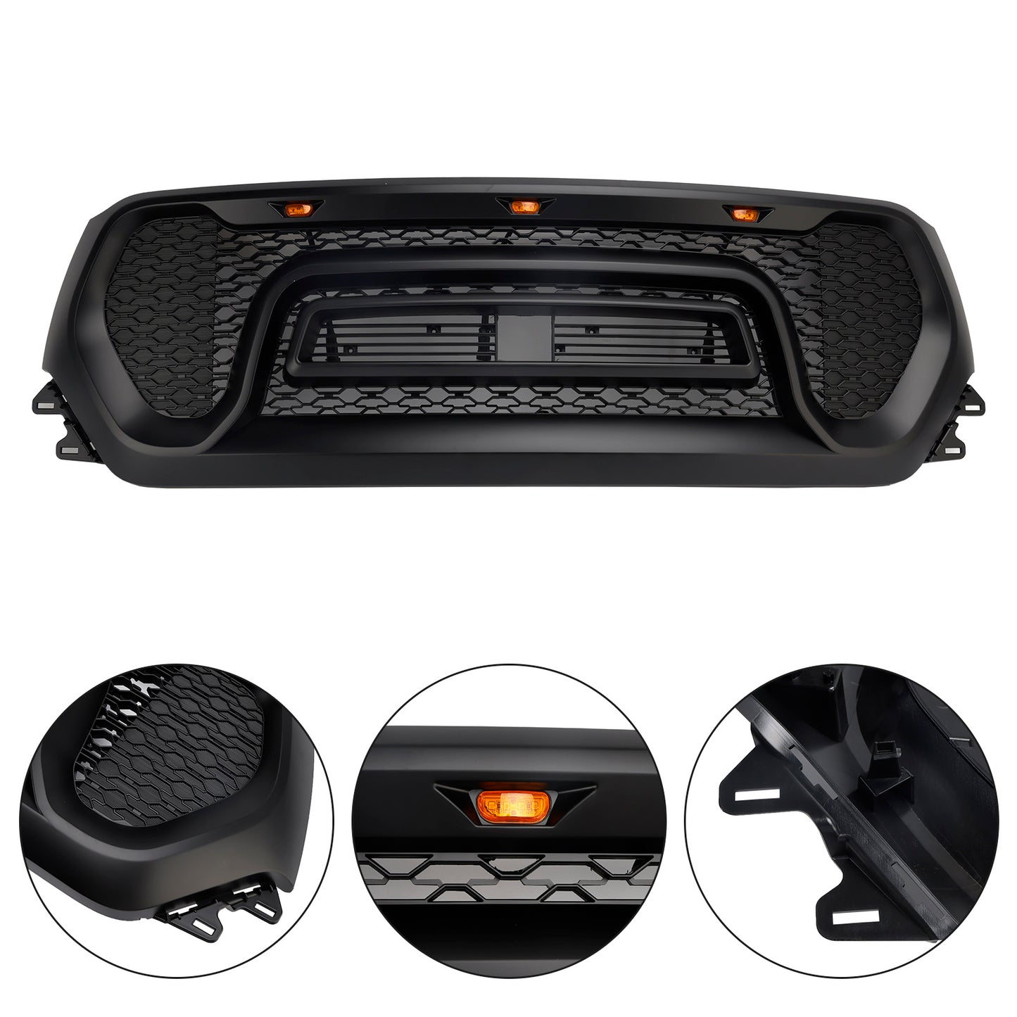 Black Front Honeycomb Upper Hood Grille Grill Fit Dodge Ram 1500 2019-2024