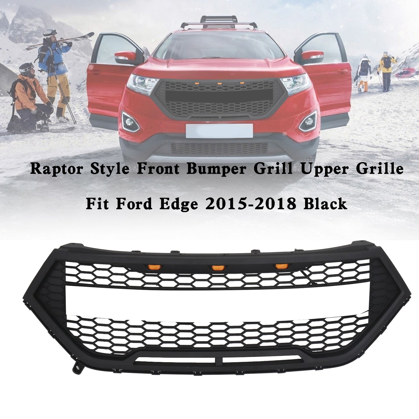 2015-2018 Ford Edge Raptor Style Front Bumper Grill Upper Grille Black
