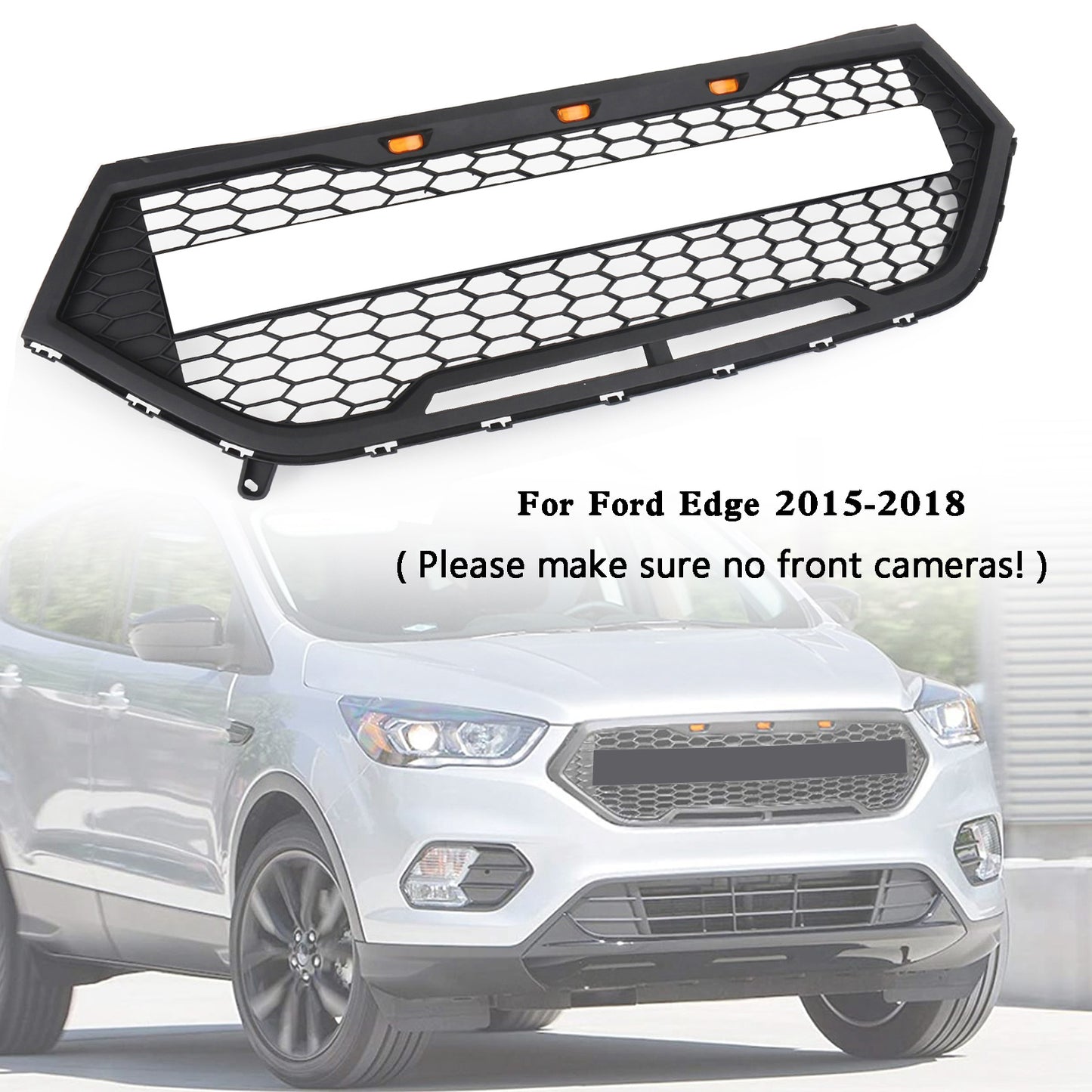 2015-2018 Ford Edge Raptor Style Front Bumper Grill Upper Grille Black