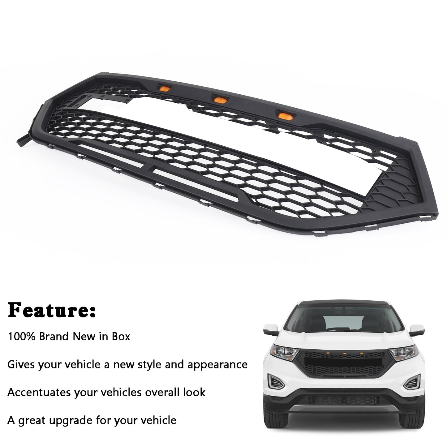2015-2018 Ford Edge Raptor Style Front Bumper Grill Upper Grille Black